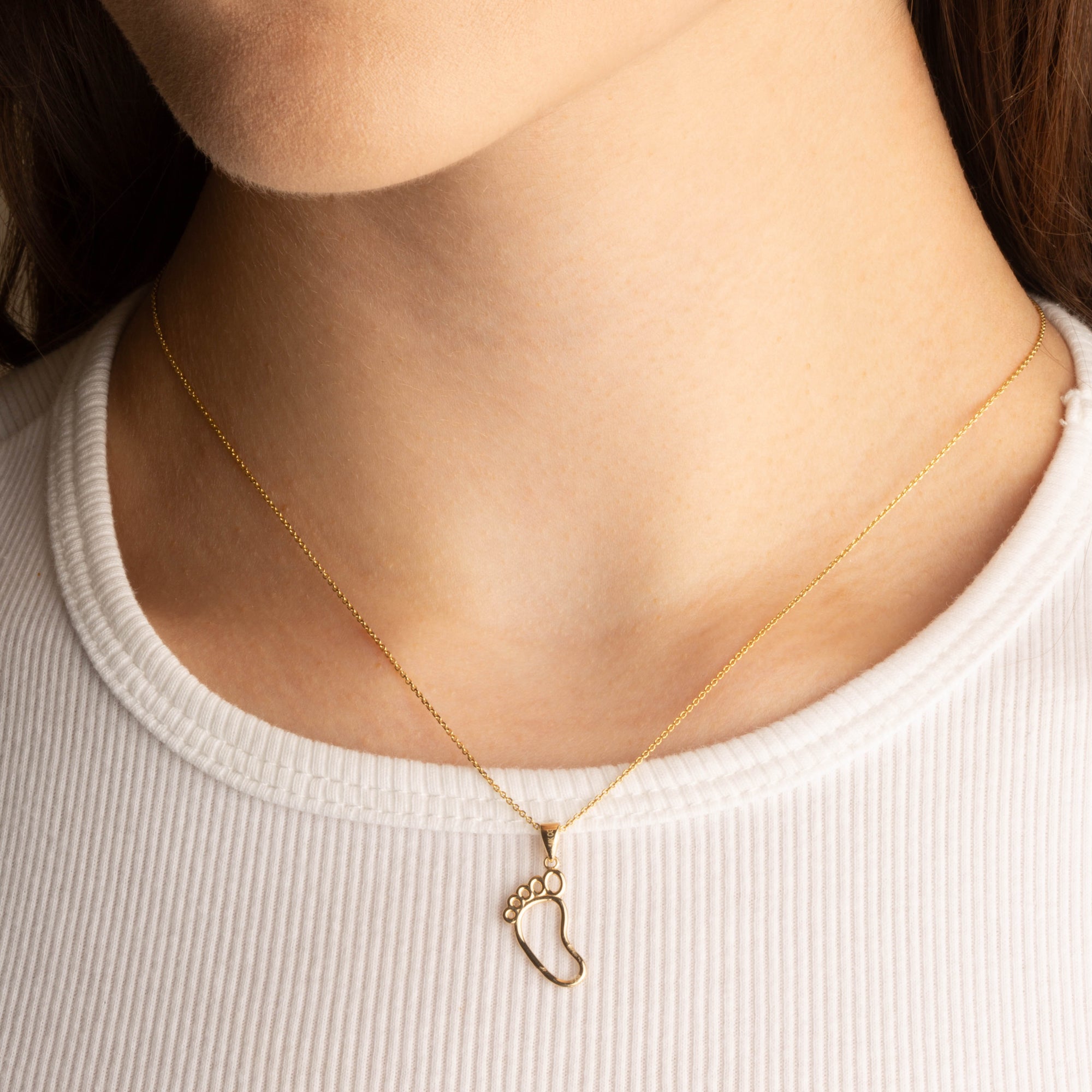 14K Yellow Gold Footprint Charm Pendant Necklace, view 2
