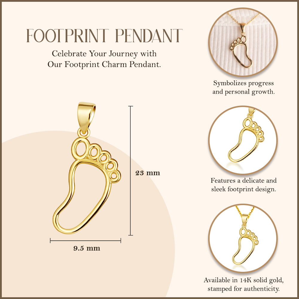 14K Yellow Gold Footprint Charm Pendant Necklace, view 3