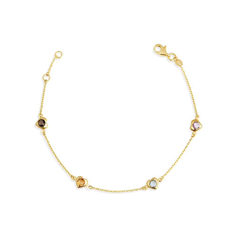 14K Yellow Gold Genuine Heart Gemstone Bracelet 7"