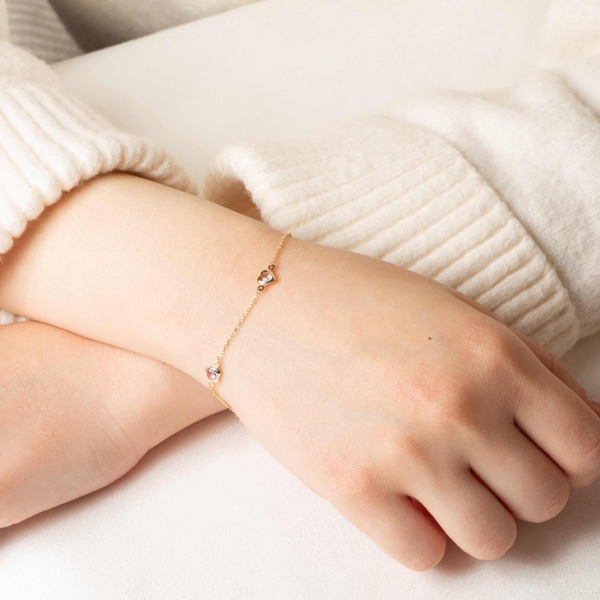 14K Yellow Gold Genuine Heart Gemstone Bracelet 7", view 2