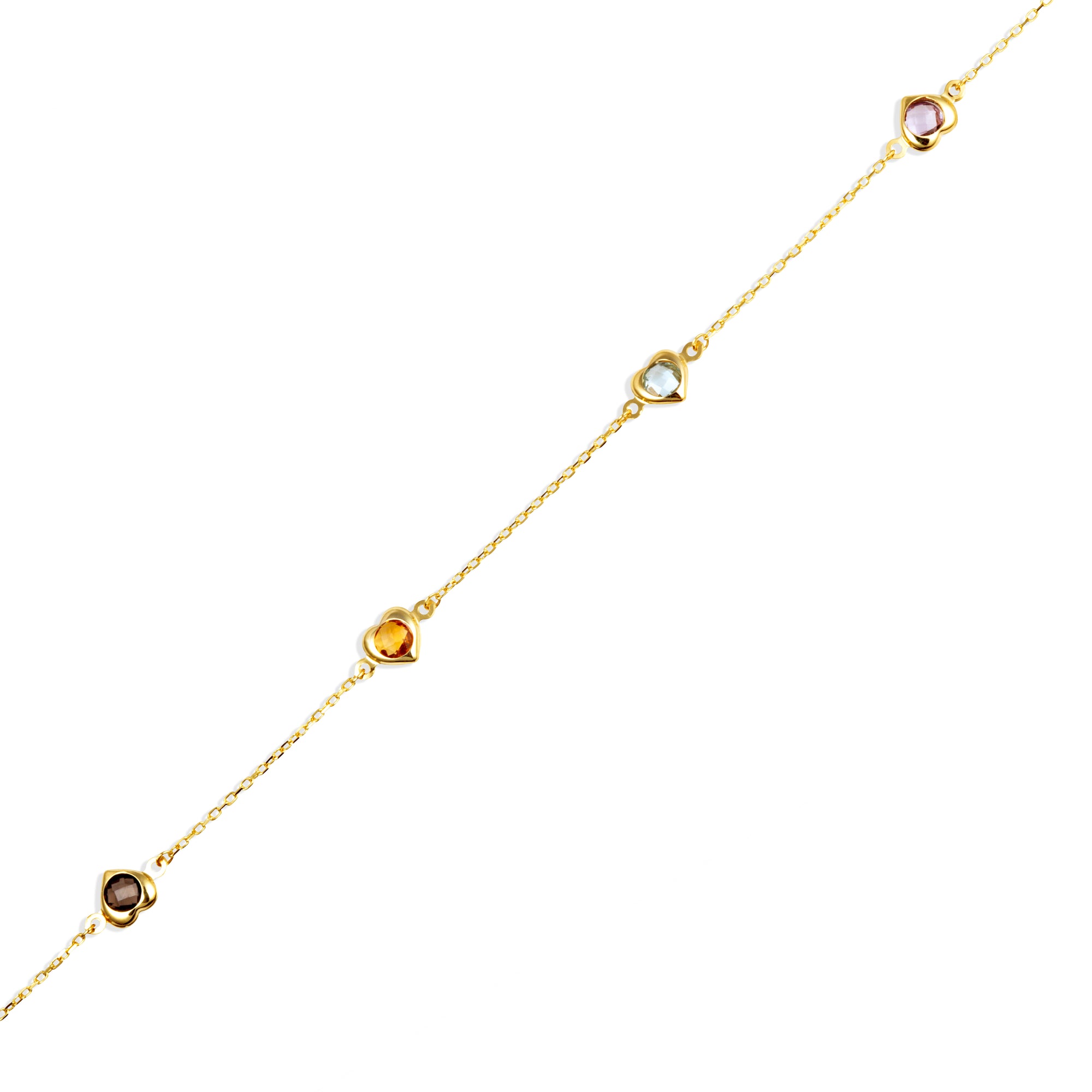 14K Yellow Gold Genuine Heart Gemstone Bracelet 7", view 4
