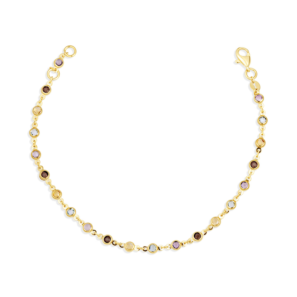 14K Yellow Gold Genuine Round Gemstone Chain Link Bracelet