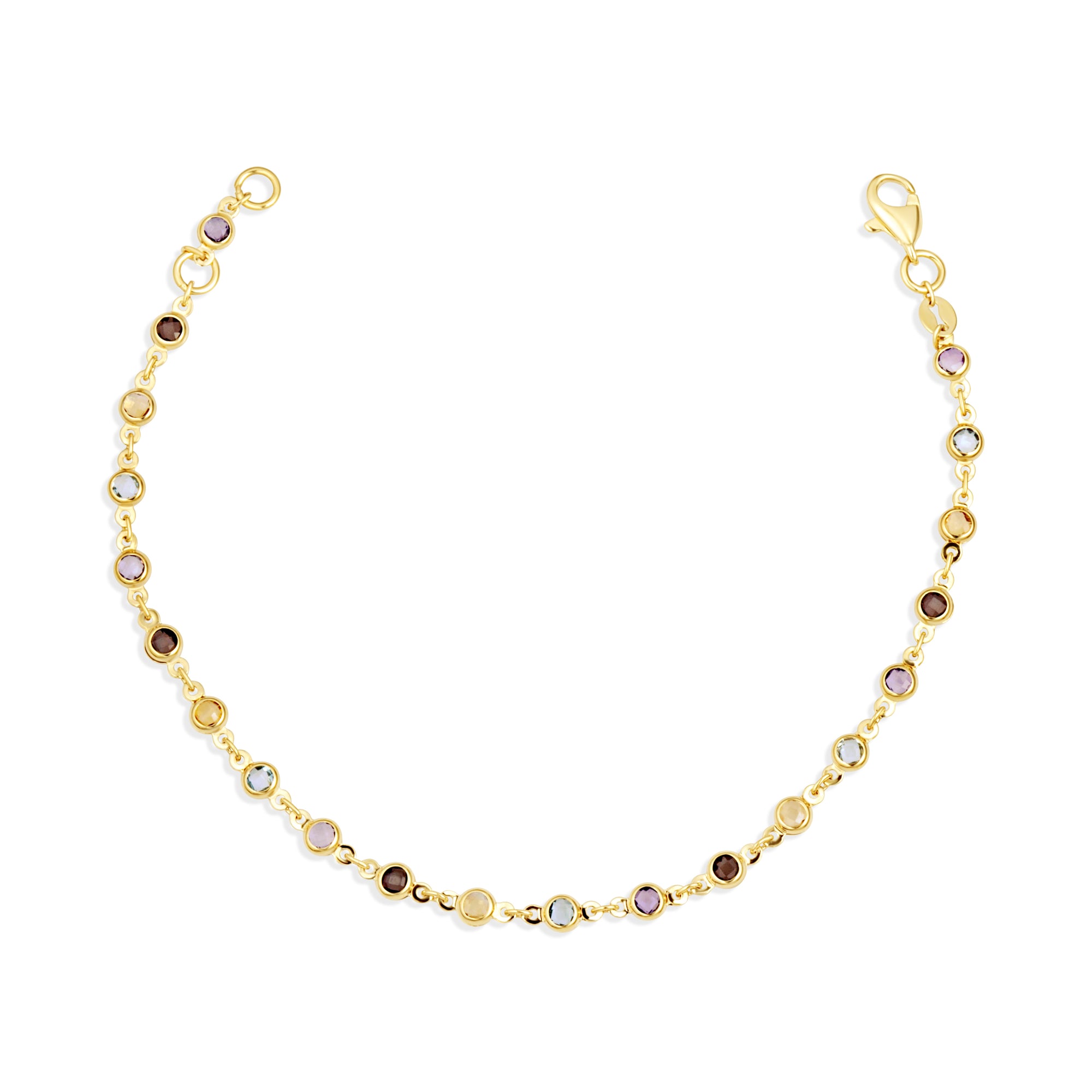 14K Yellow Gold Genuine Round Gemstone Chain Link Bracelet