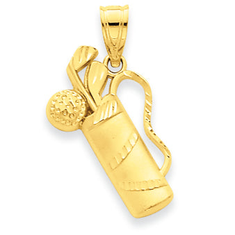14K Yellow Gold Golf Cart Bag Sports Pendant