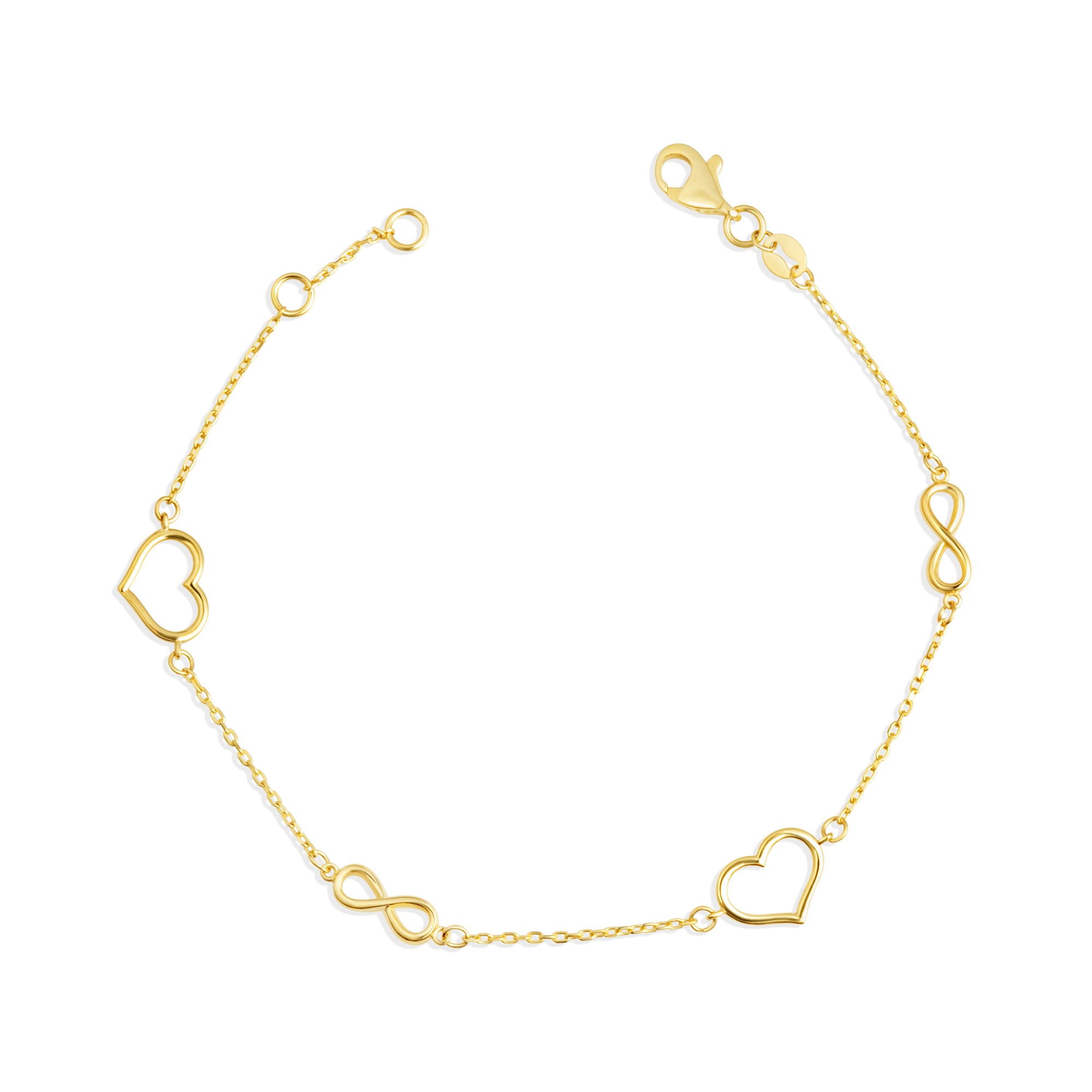 14K Yellow Gold Heart Infinity Love Bracelet 7"