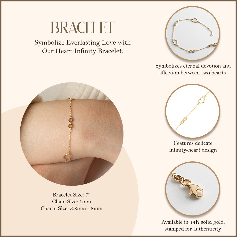 14K Yellow Gold Heart Infinity Love Bracelet 7", view 3