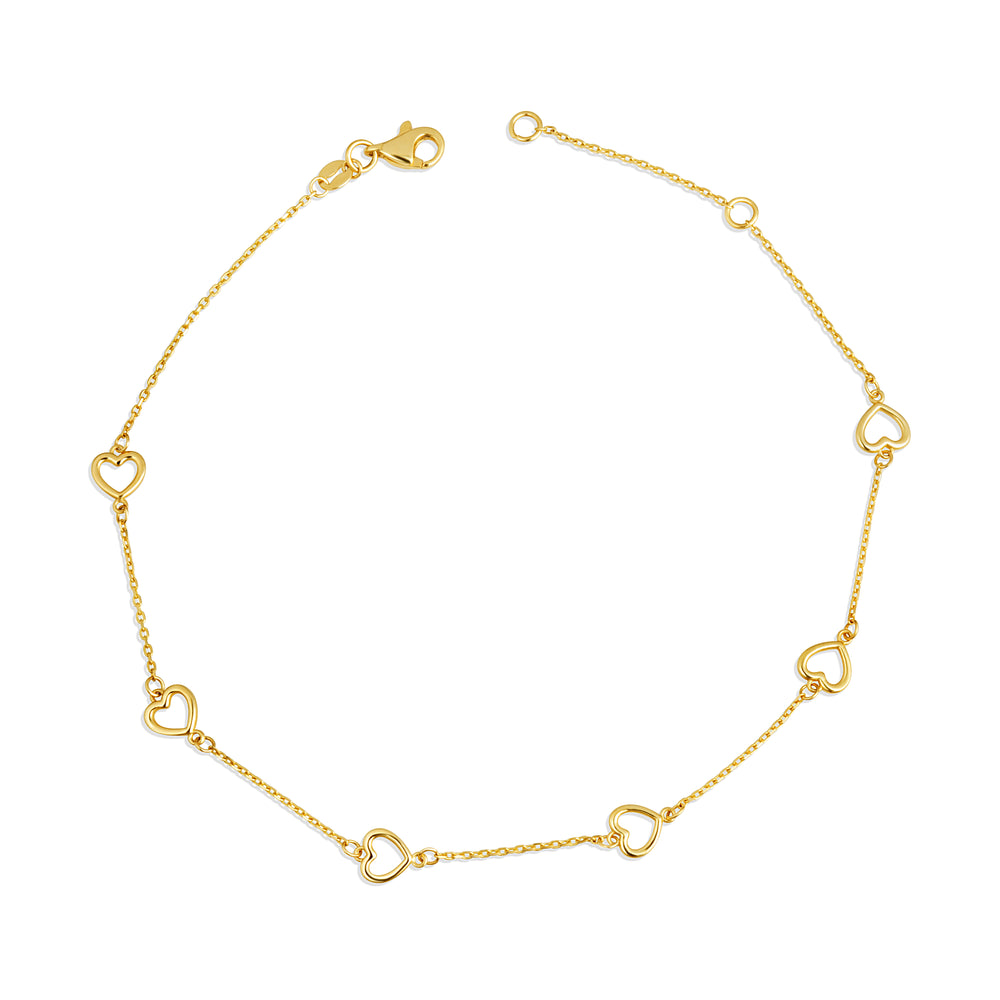 14K Yellow Gold Heart Love Anklet