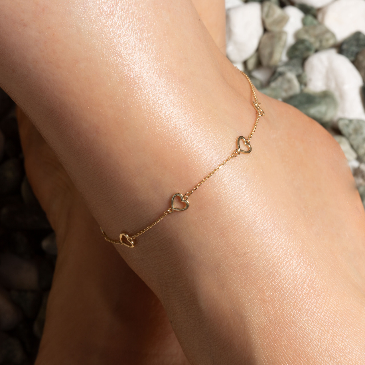 14K Yellow Gold Heart Love Anklet, view 2