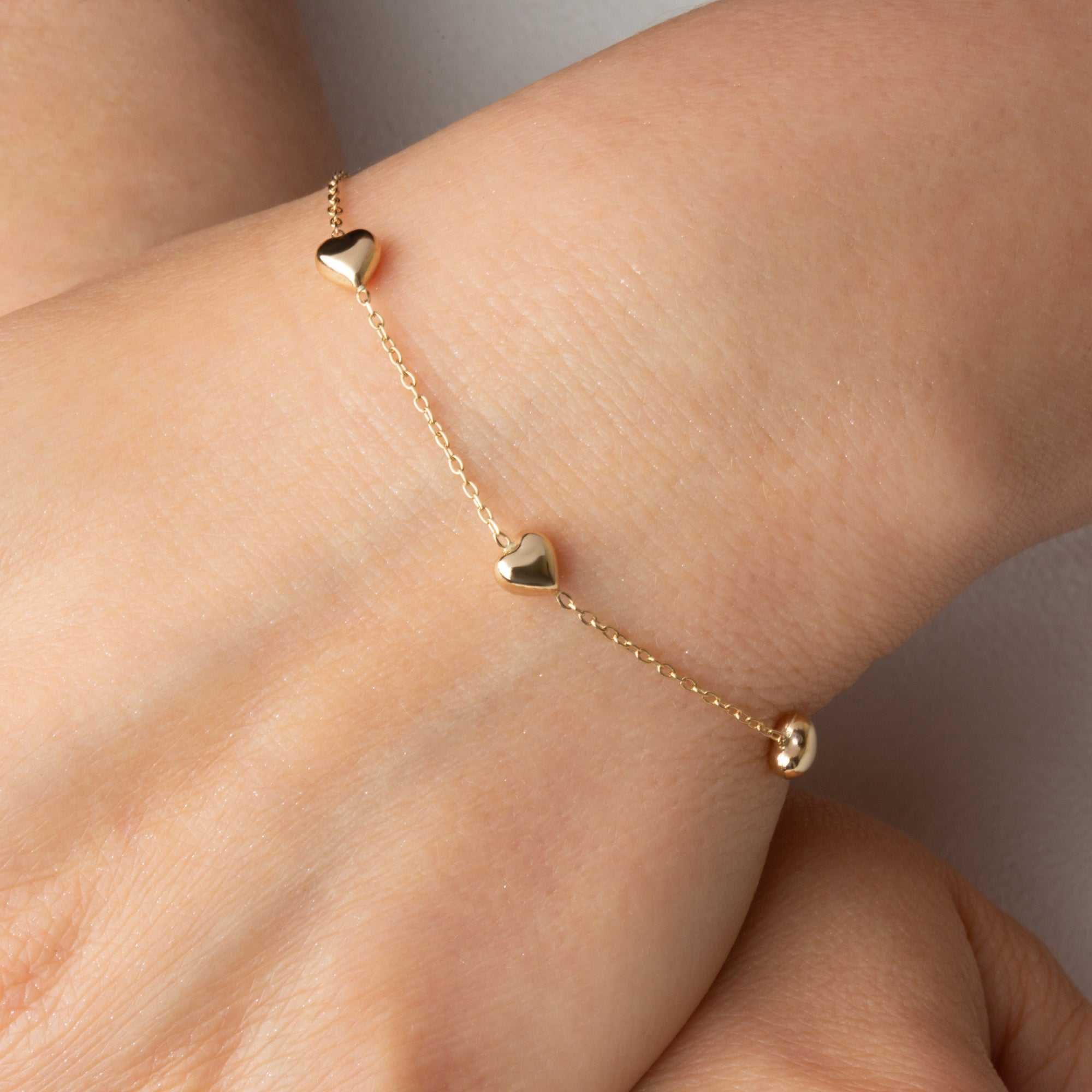14K Yellow Gold Heart Love Charm Bracelet, view 2