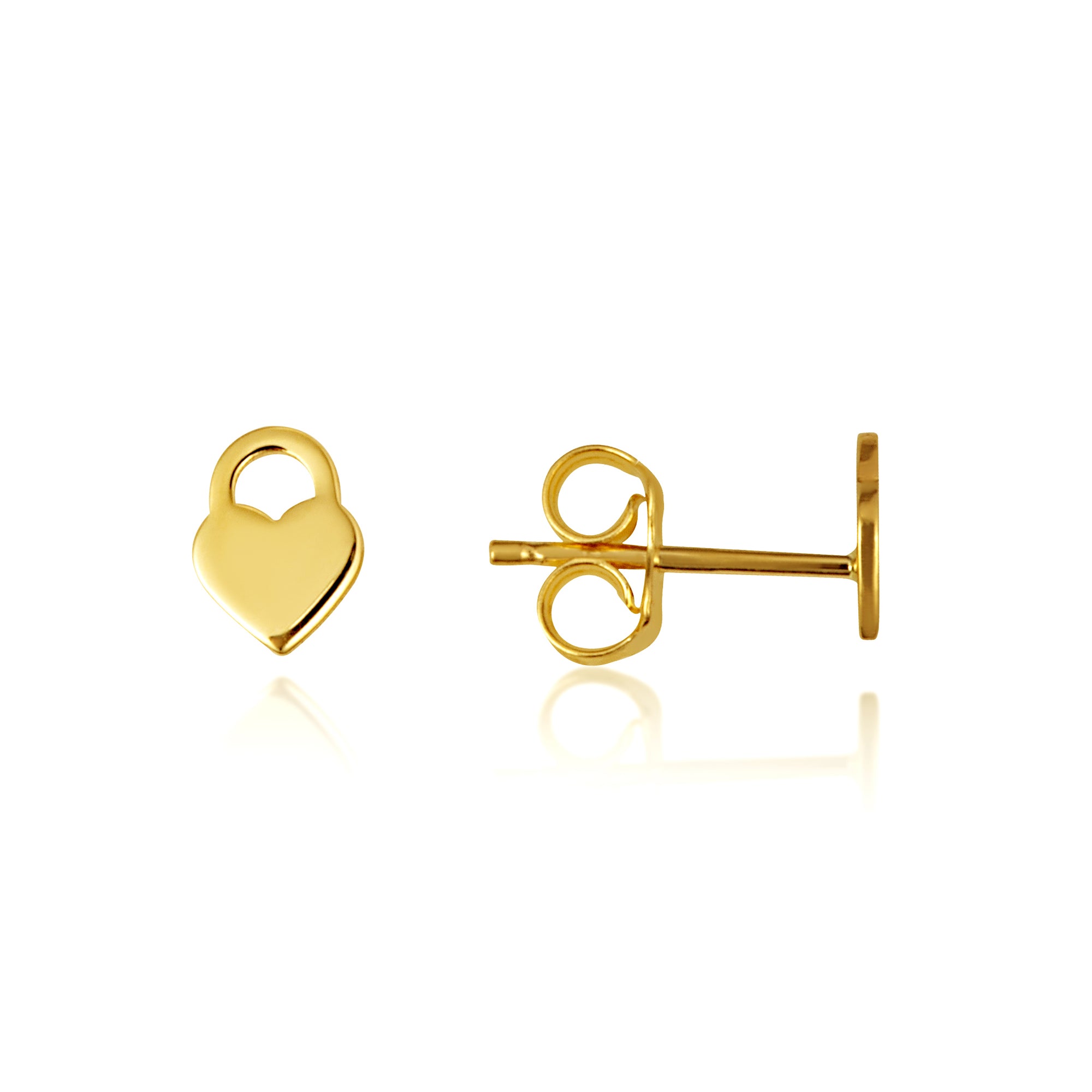 14K Yellow Gold Heart Padlock Stud Earrings