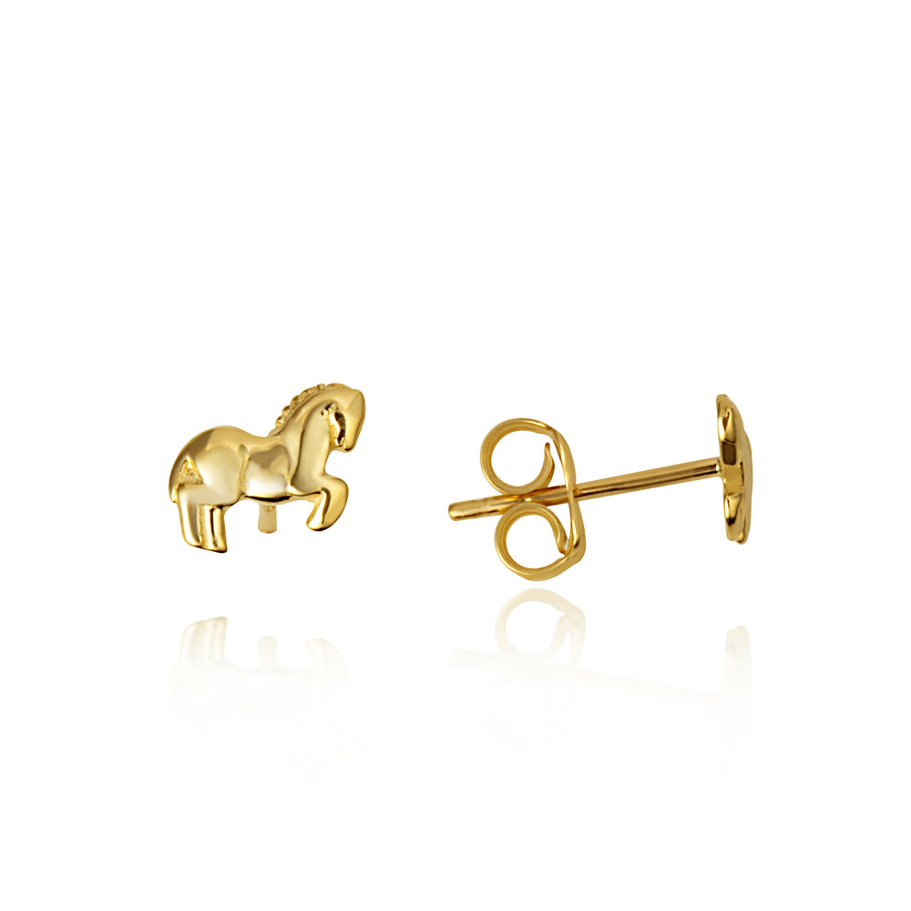 14K Yellow Gold Horse Stud Earrings