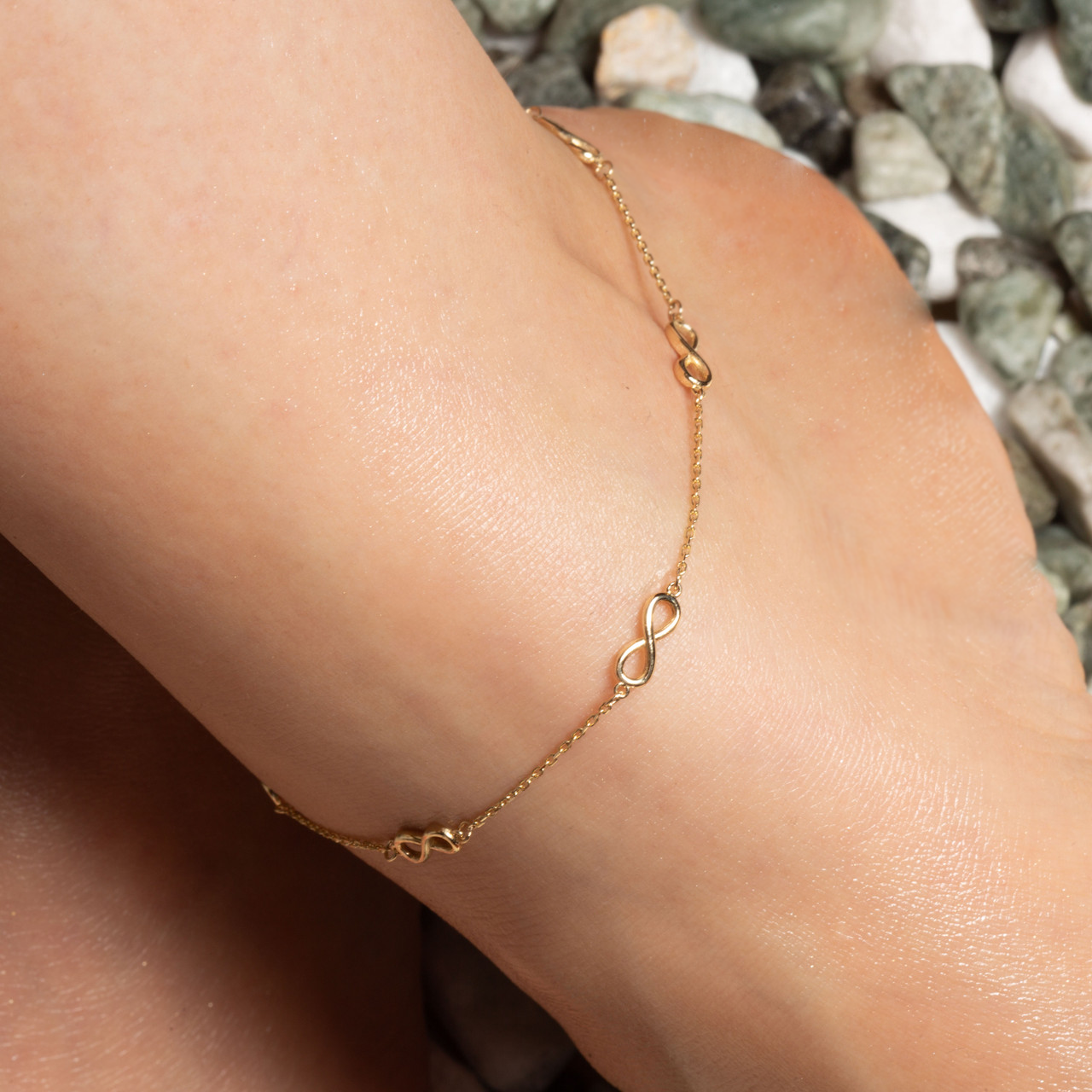 14K Yellow Gold Infinity Eternity Anklet, view 2