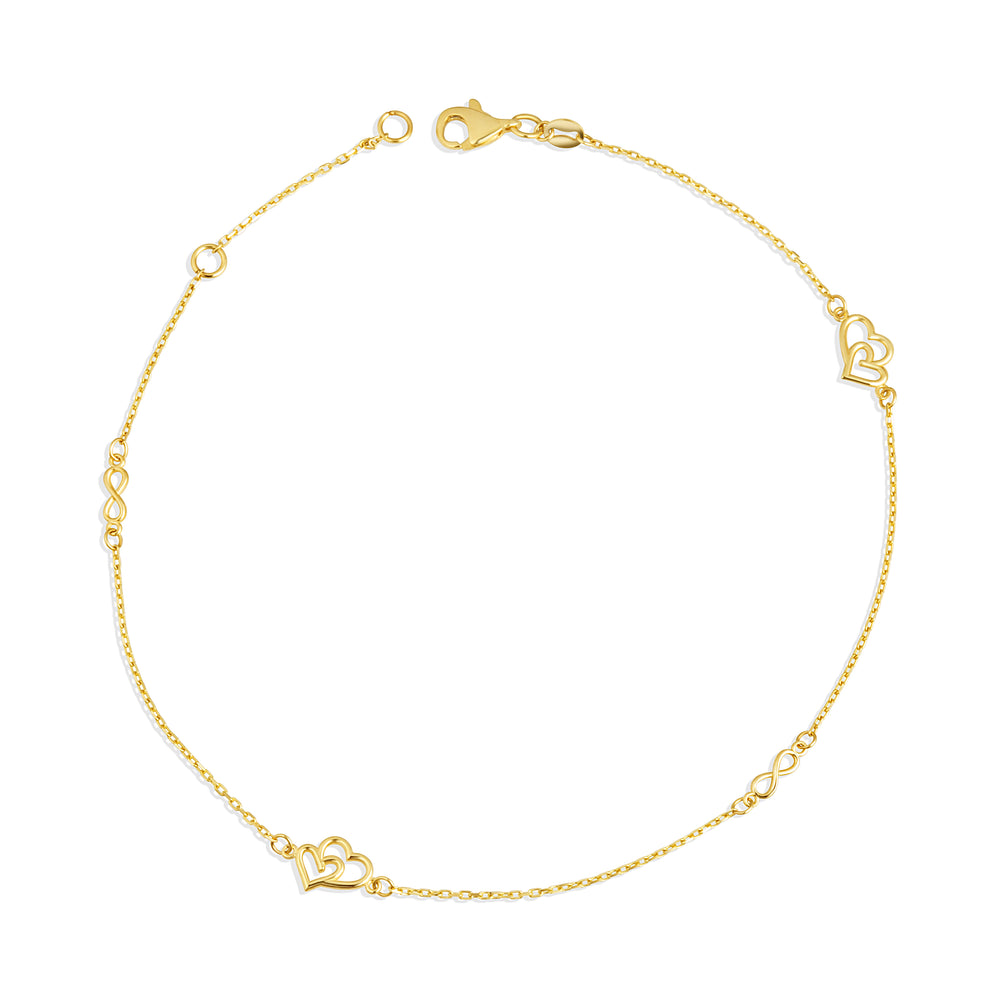 14K Yellow Gold Infinity Heart Anklet