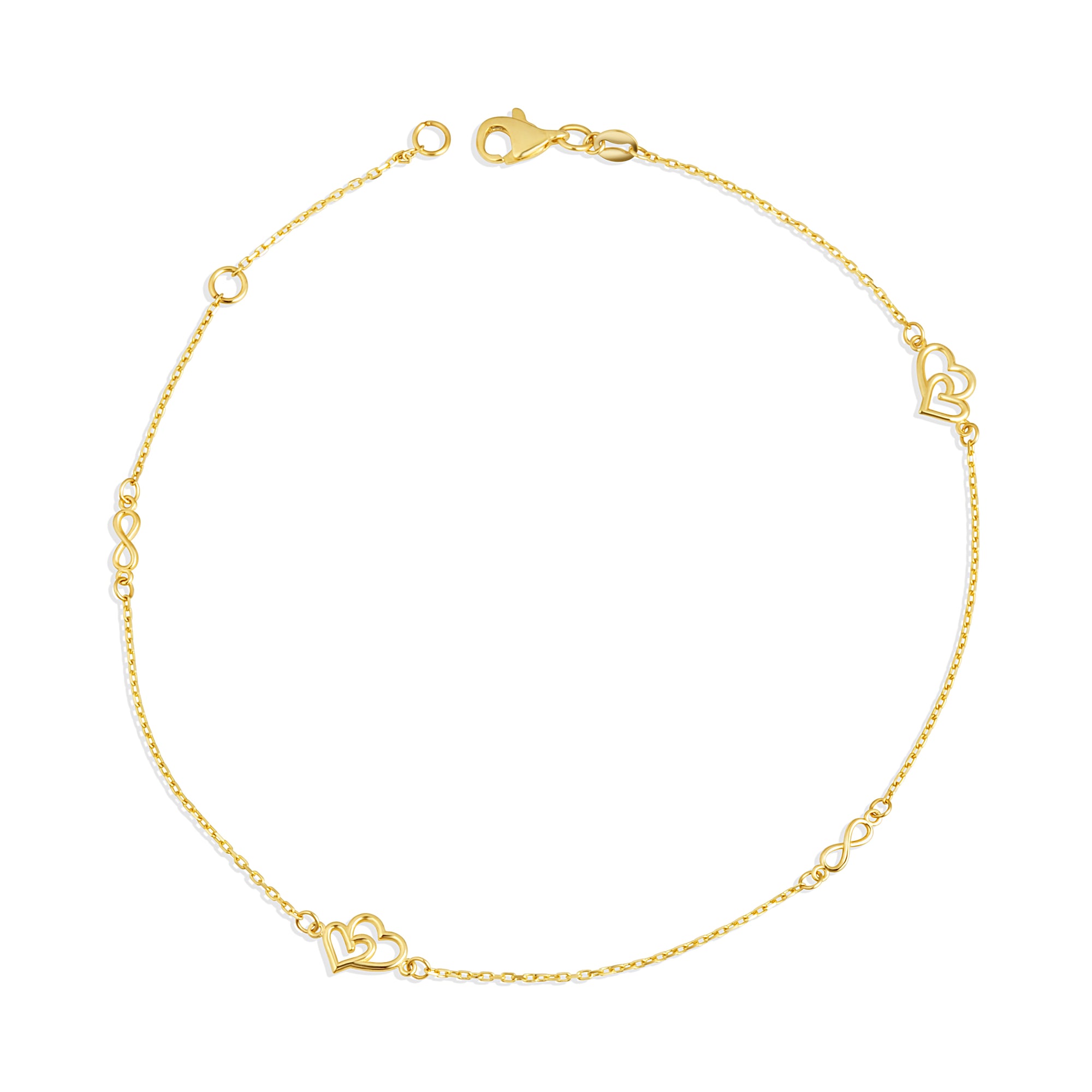 14K Yellow Gold Infinity Heart Anklet