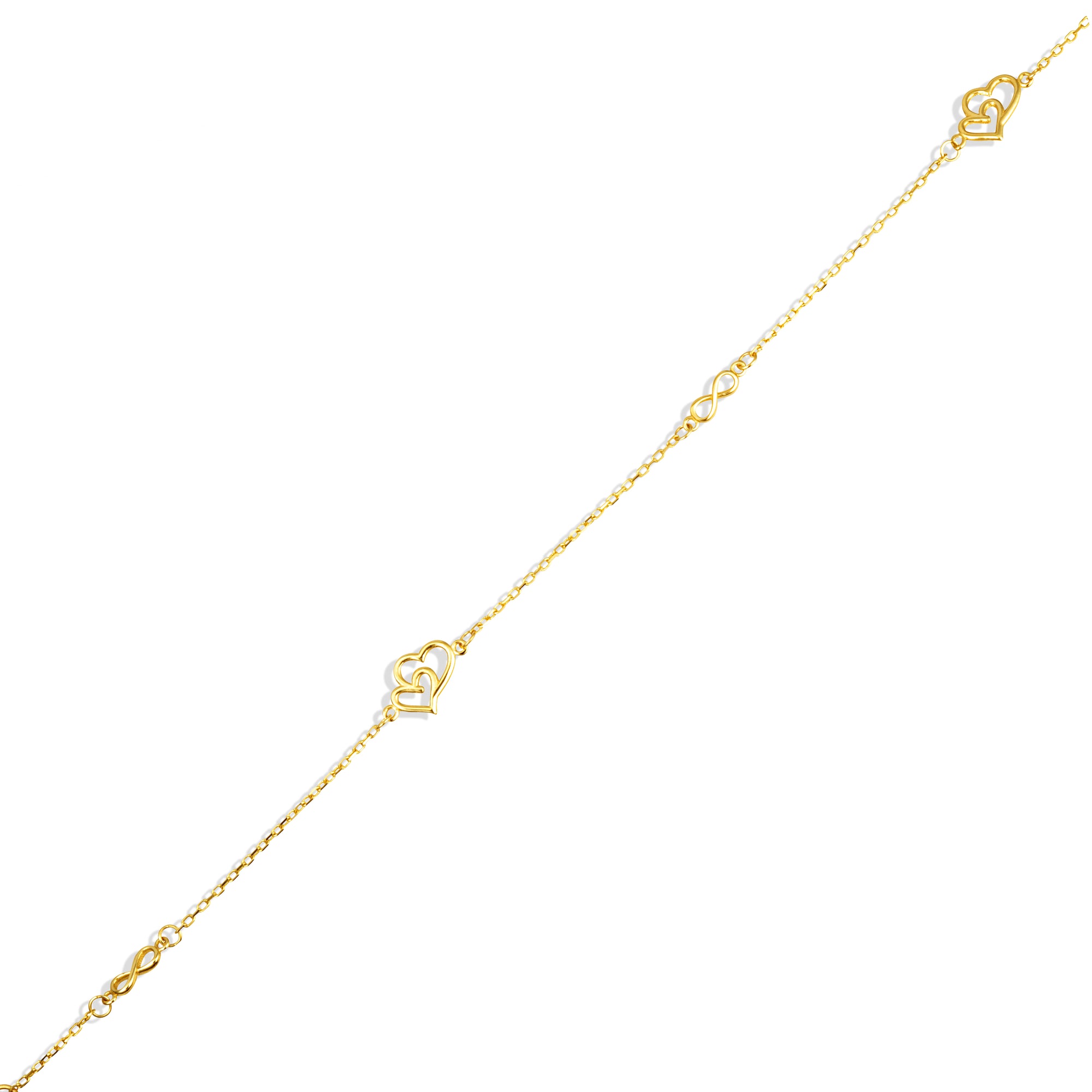 14K Yellow Gold Infinity Heart Anklet, view 3