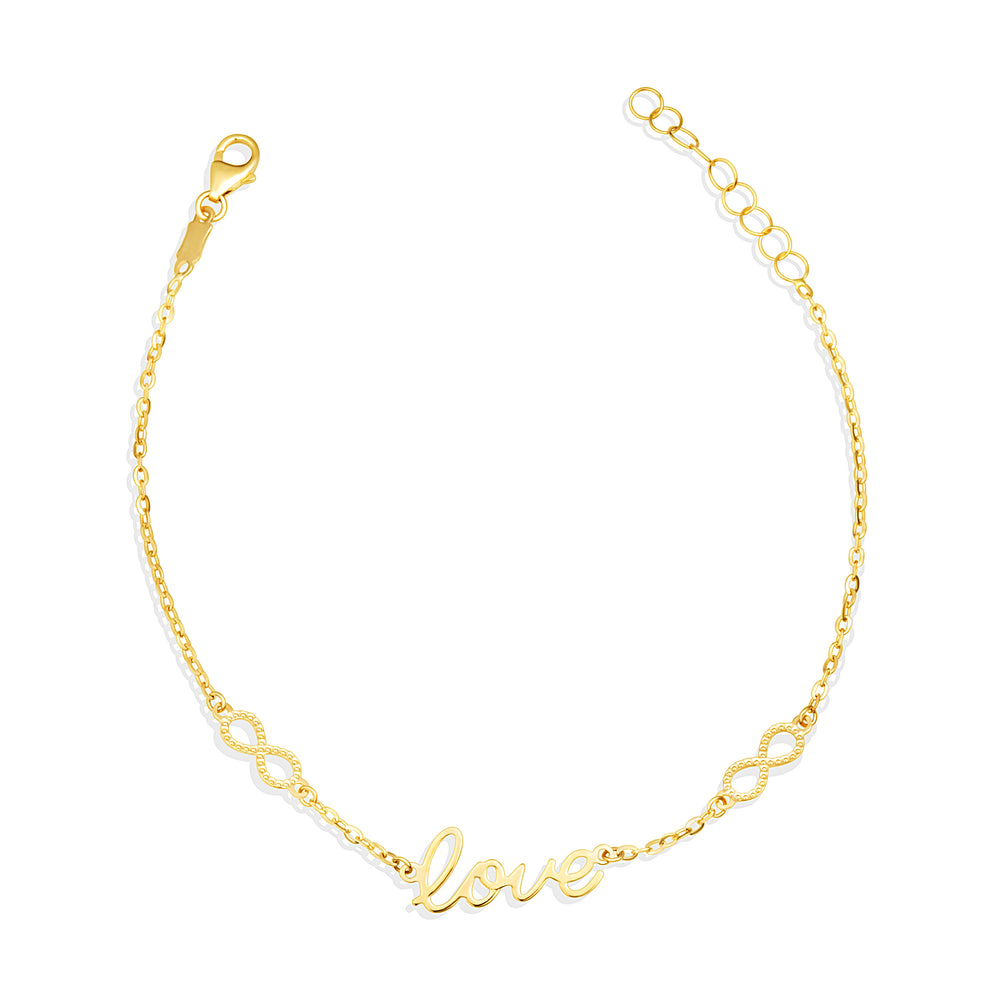 14K Yellow Gold Infinity Love Charm Bracelet