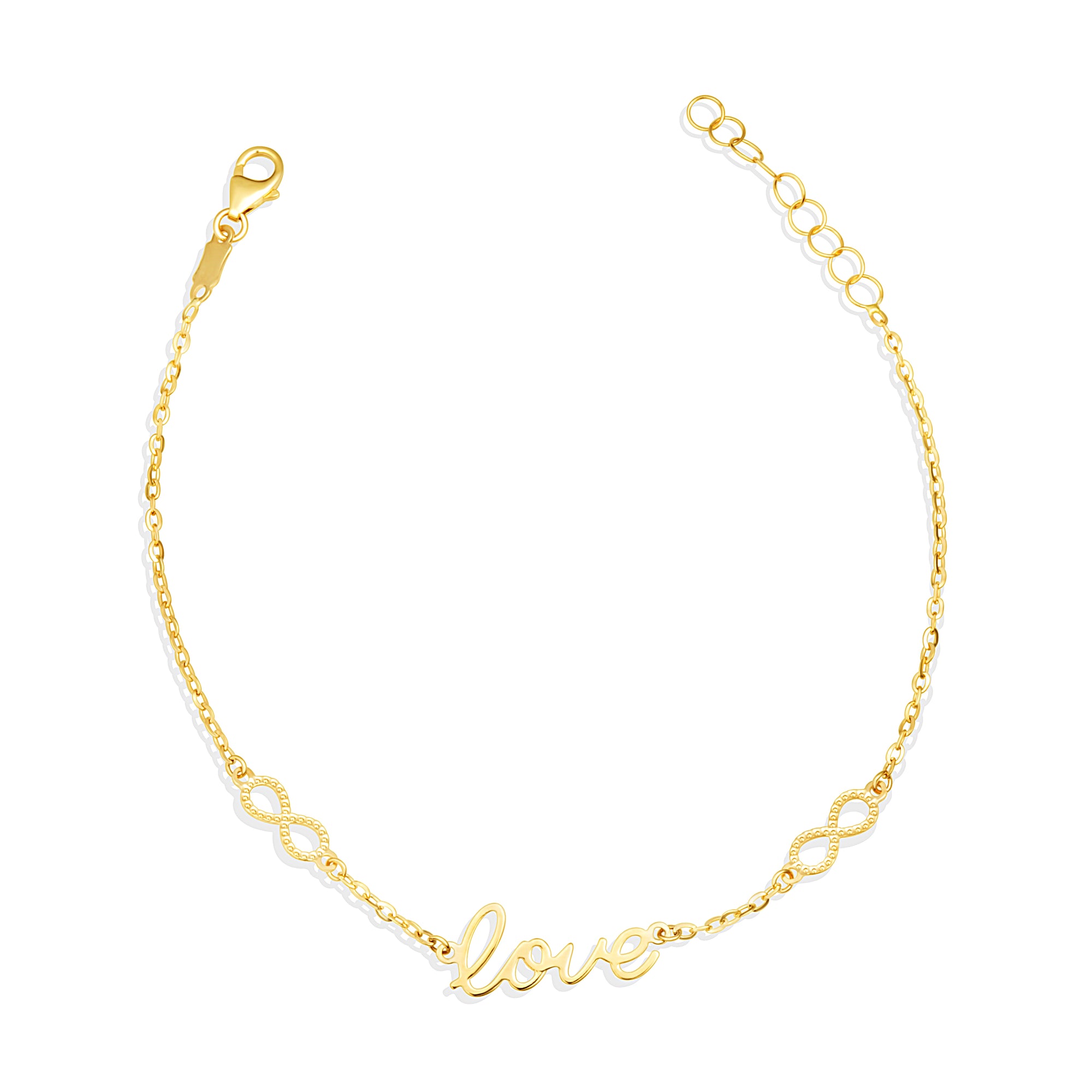 14K Yellow Gold Infinity Love Charm Bracelet