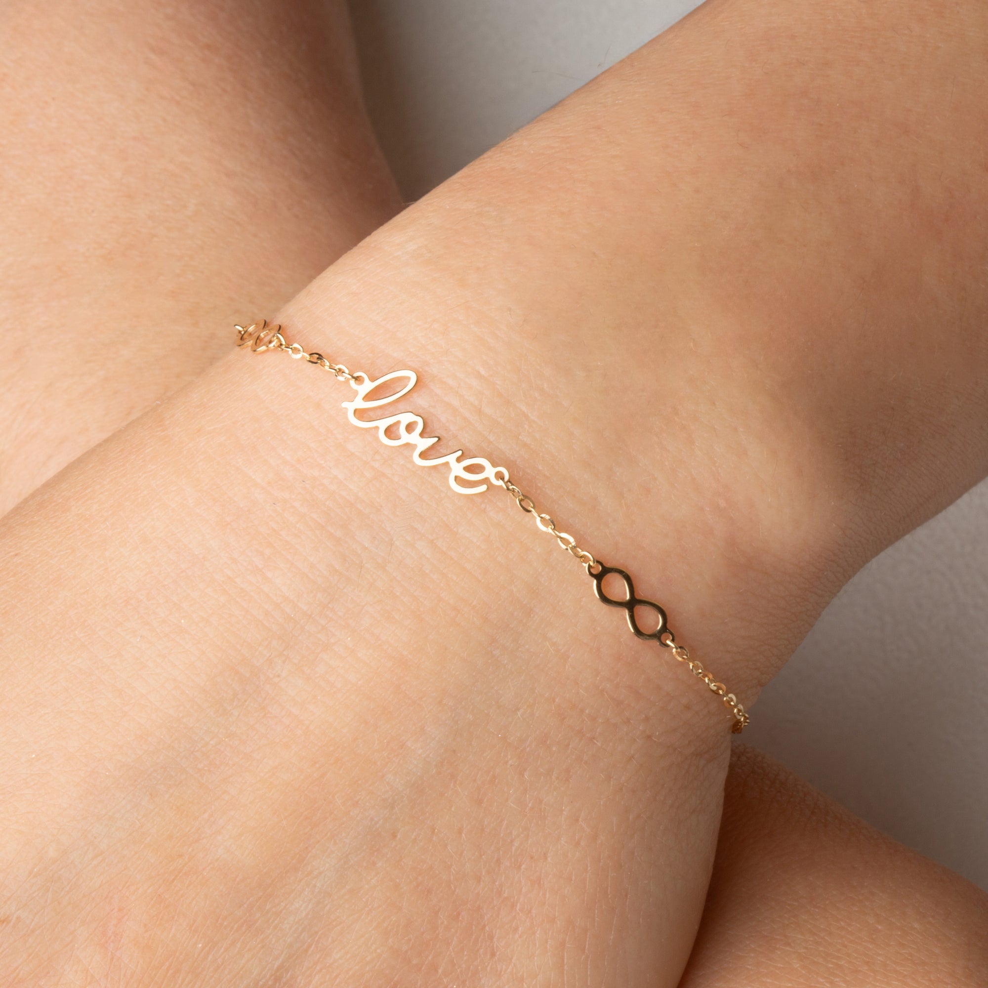 14K Yellow Gold Infinity Love Charm Bracelet, view 2