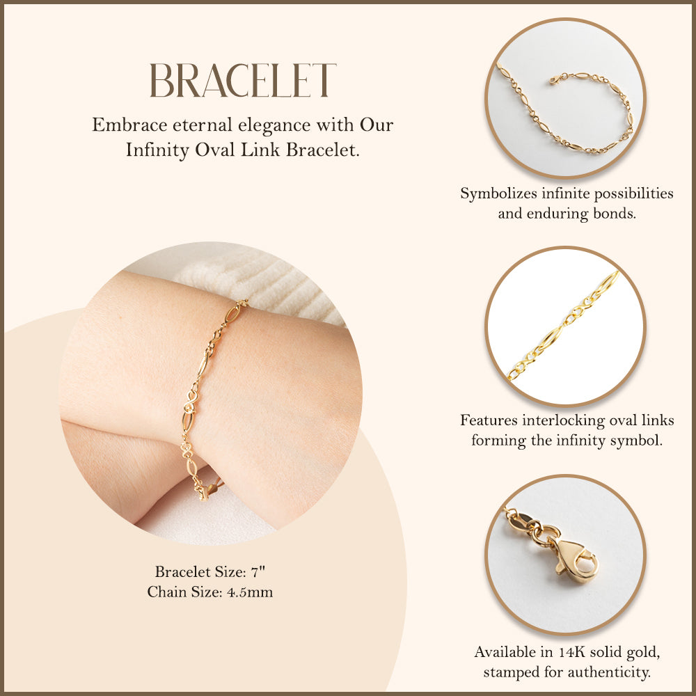 14K Yellow Gold Infinity Oval Link Bracelet 7", view 3