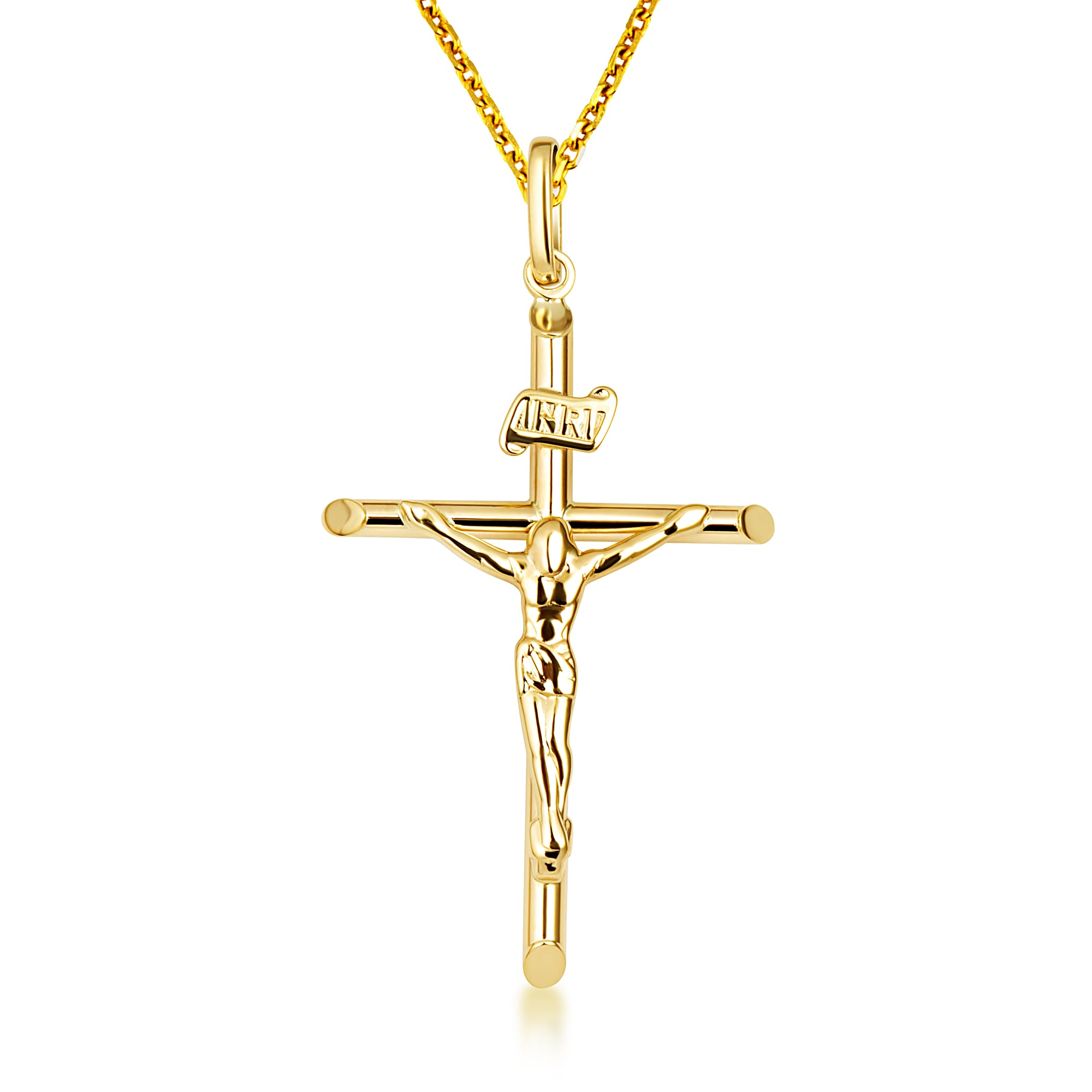 14K Yellow Gold INRI Cross Crucifix Jesus Christ Pendant Necklace, view 4