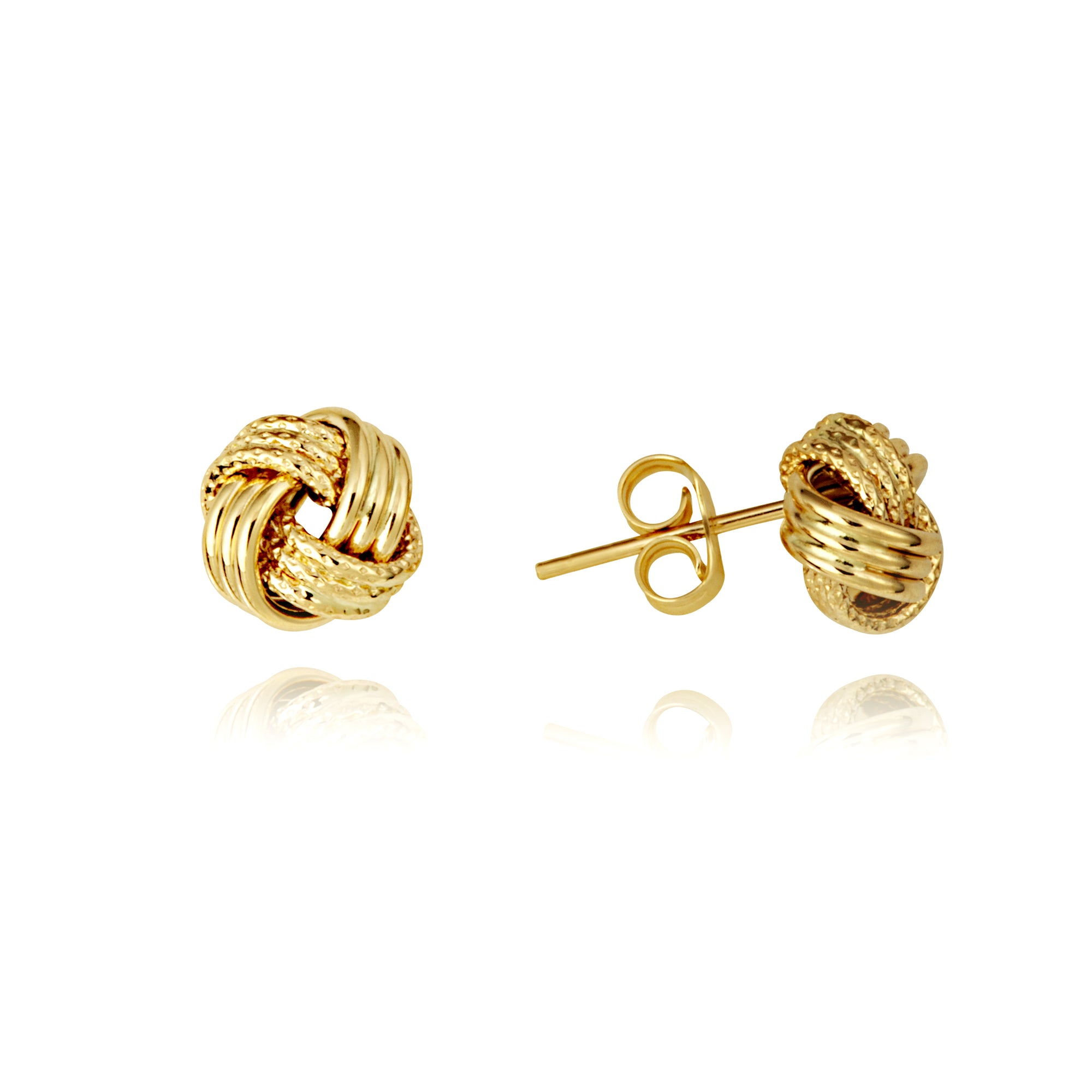 14K Yellow Gold Interlocking Love Knot Textured Stud Earrings