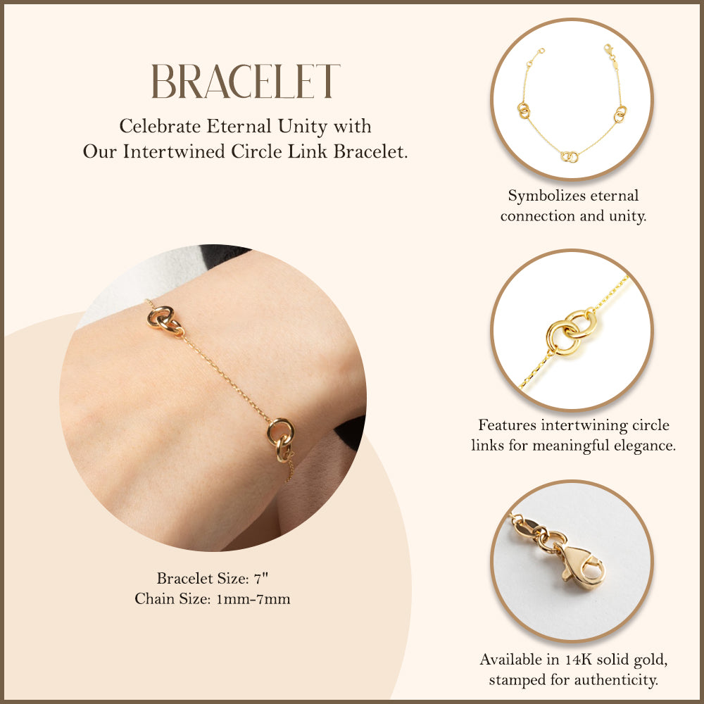 14K Yellow Gold Intertwined Circle Link Eternity Bracelet, view 3