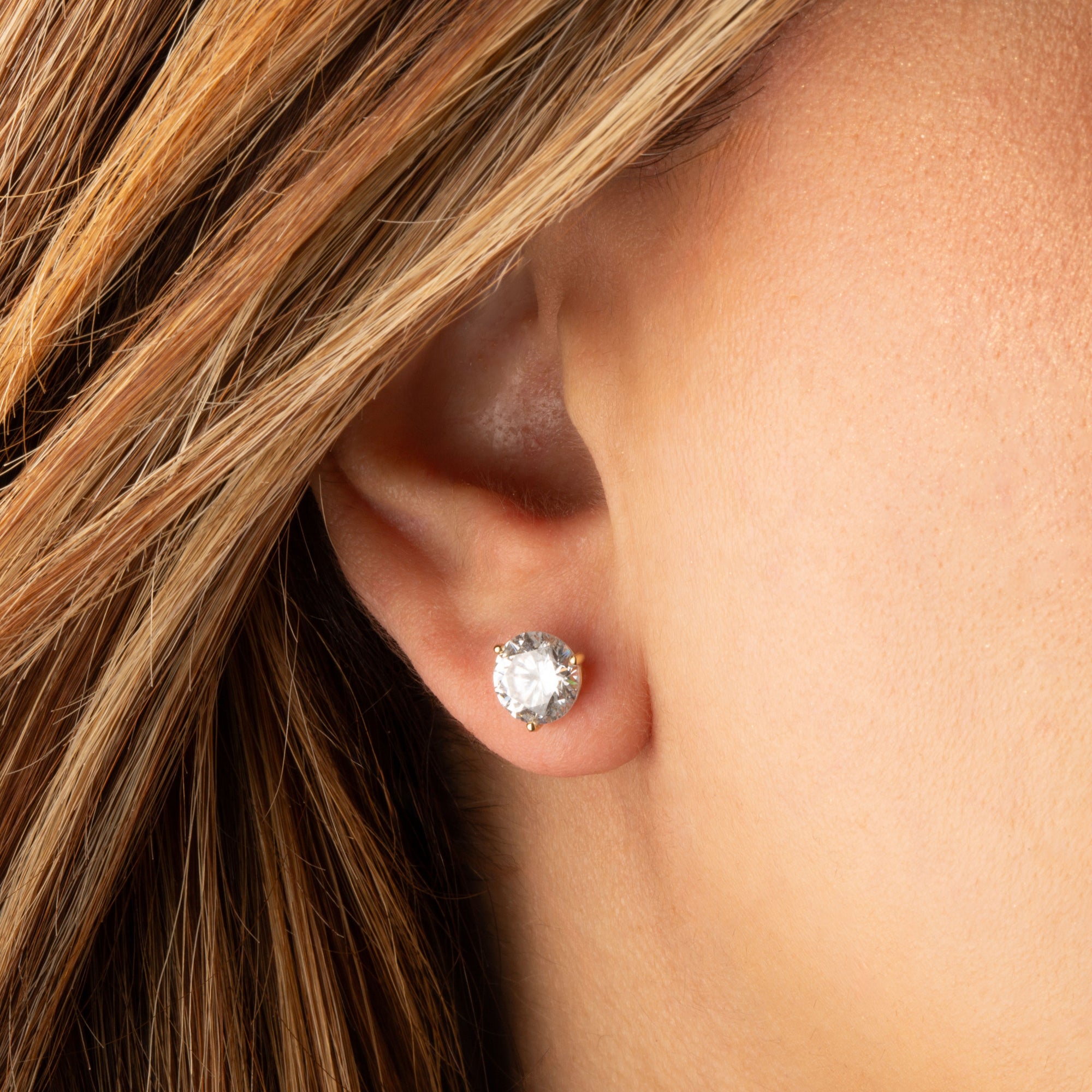 14K Yellow Gold Lab-Grown Diamond Martini Stud Earrings 4ct, view 2