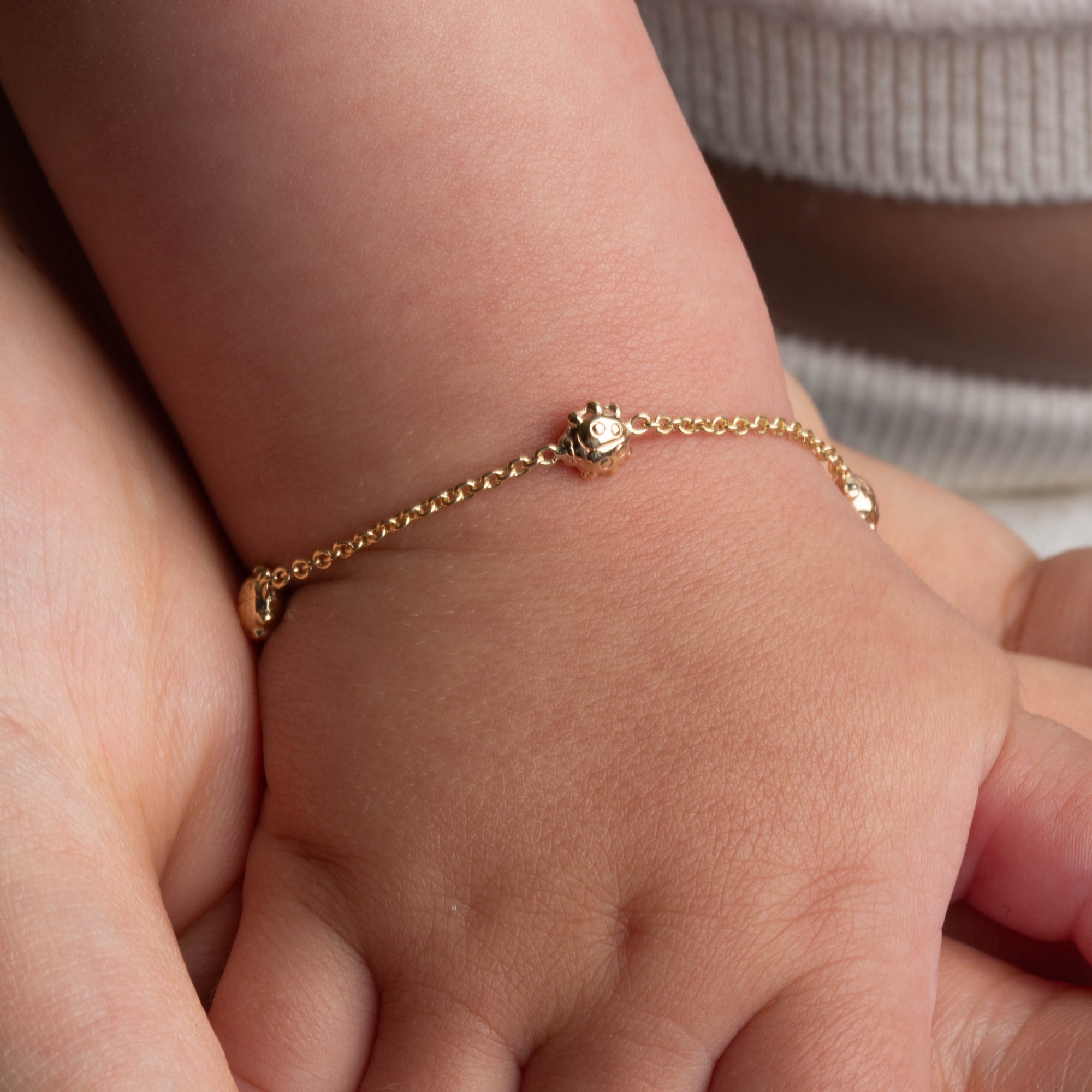 14K Yellow Gold Ladybug Nature Charm Baby Bracelet, view 2