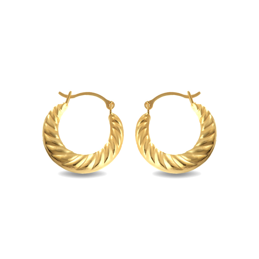 14K Yellow Gold Large Croissant Twisted Reversible Hoop Earrings (0.50")