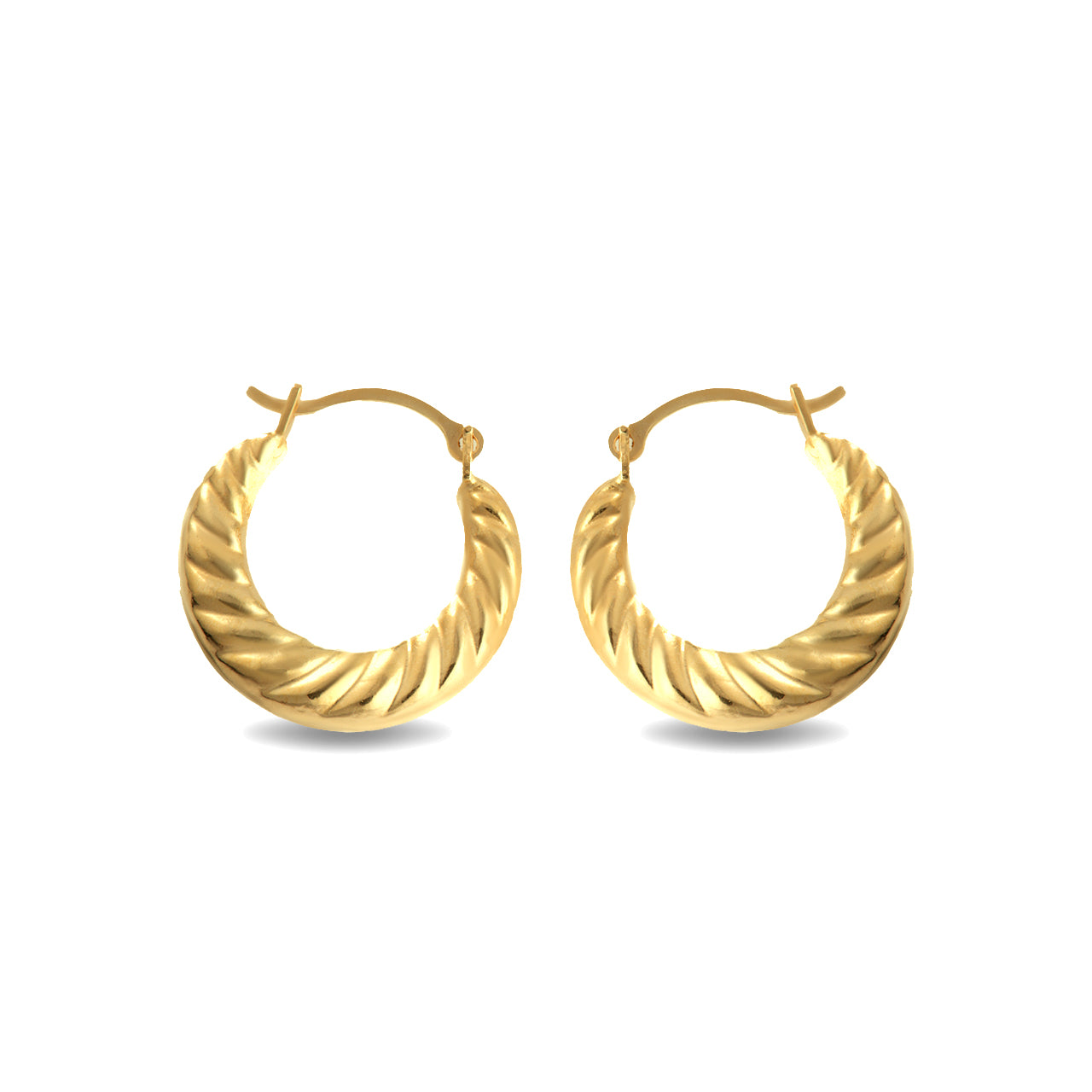 14K Yellow Gold Large Croissant Twisted Reversible Hoop Earrings (0.50")