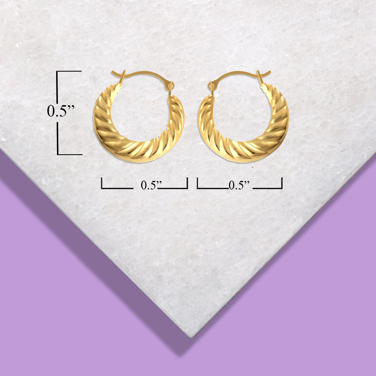 14K Yellow Gold Large Croissant Twisted Reversible Hoop Earrings (0.50"), view 3