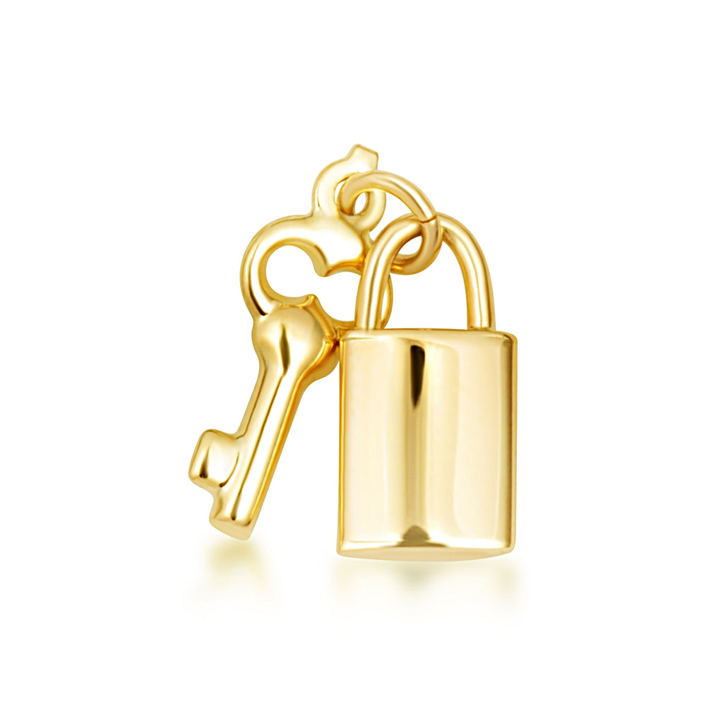 14K Yellow Gold Lock & Key Charm Pendant Necklace