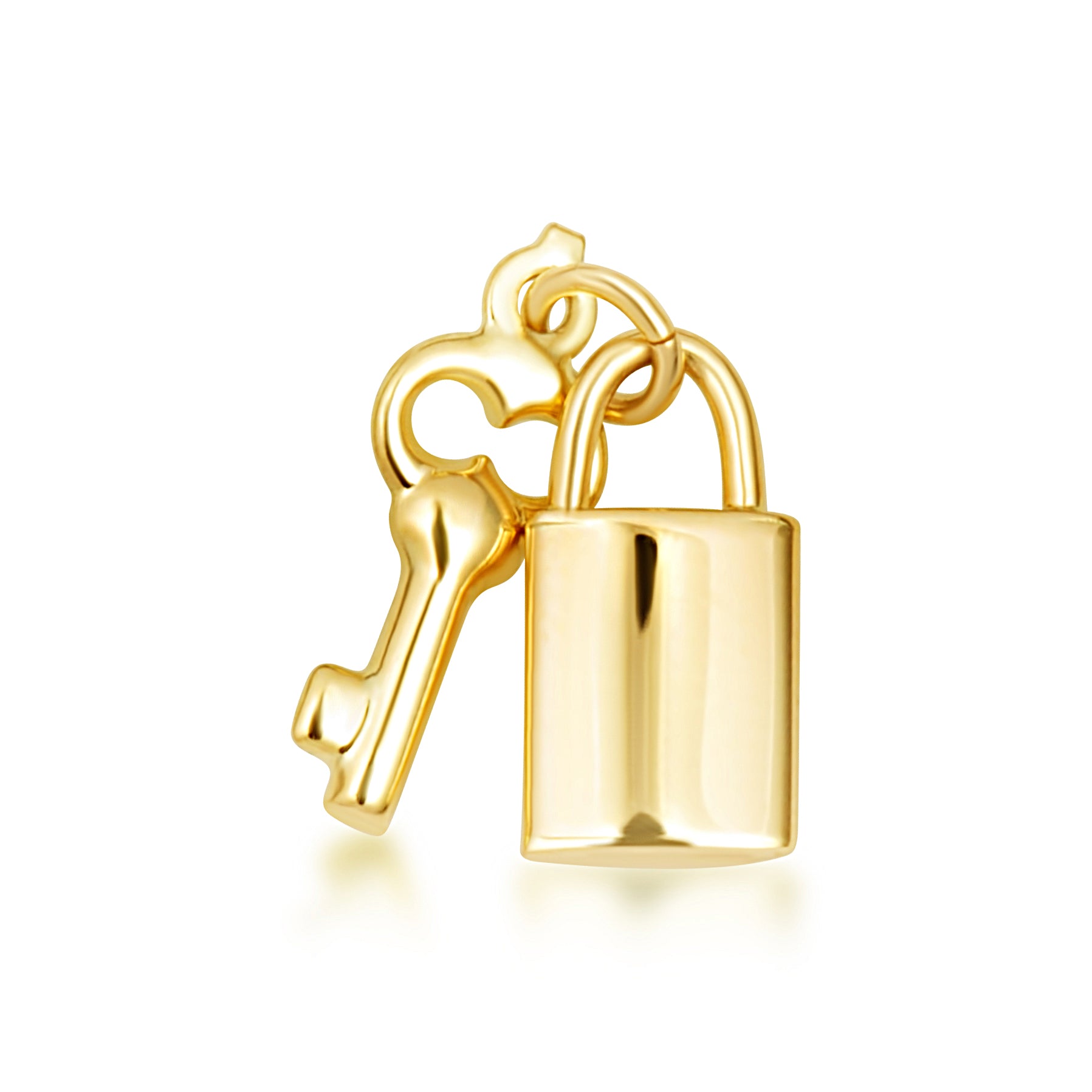 14K Yellow Gold Lock & Key Charm Pendant Necklace