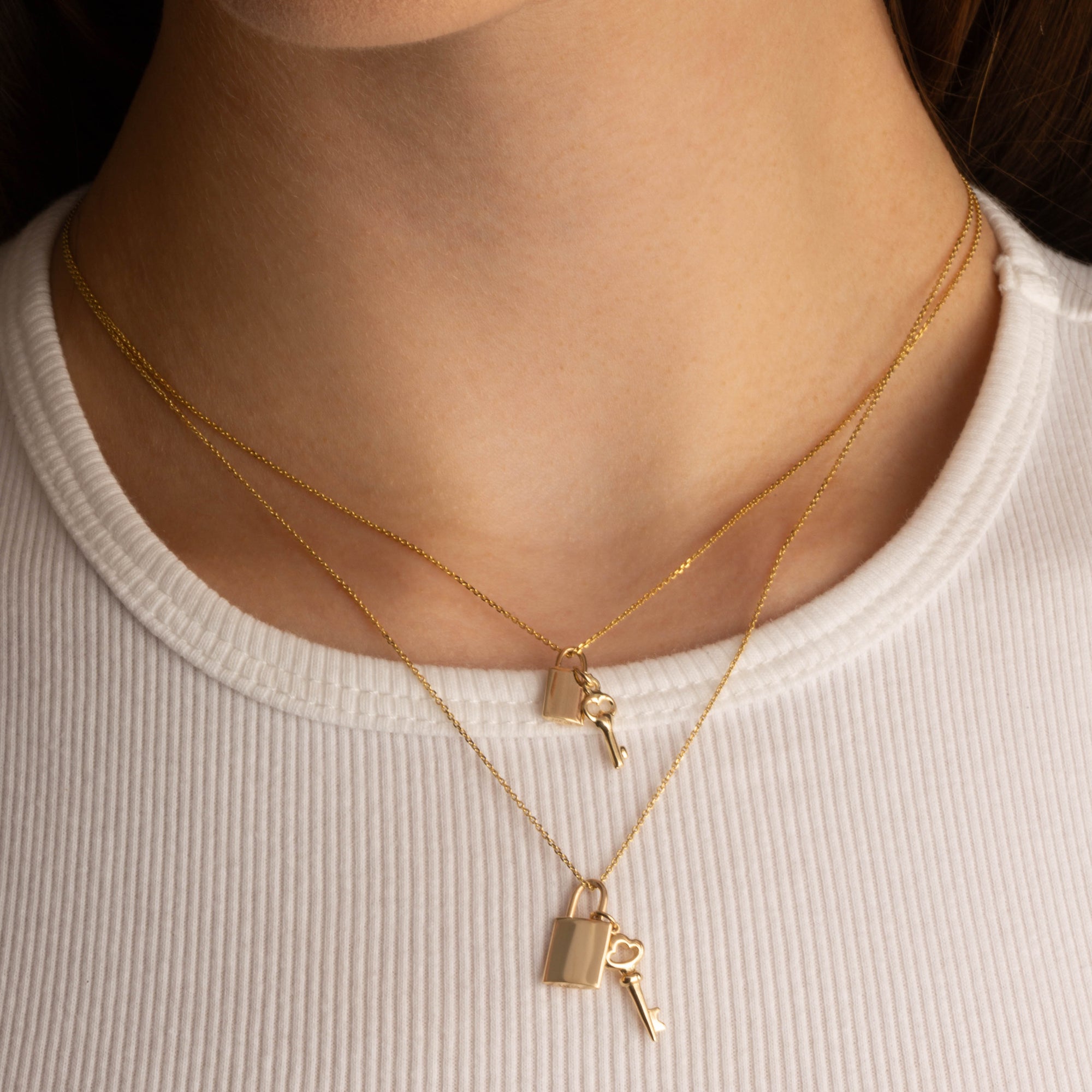 14K Yellow Gold Lock & Key Charm Pendant Necklace, view 2