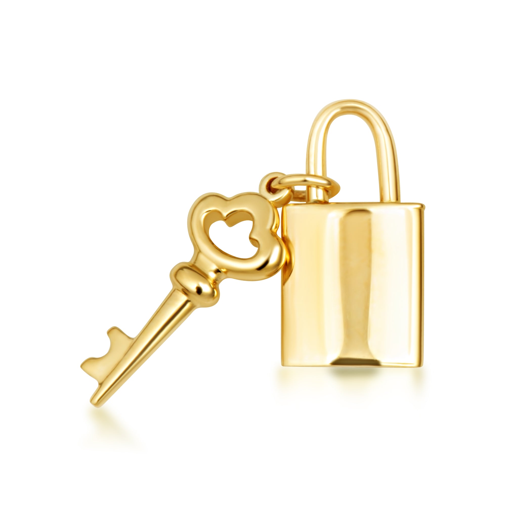 14K Yellow Gold Lock & Key Charm Pendant Necklace, view 4