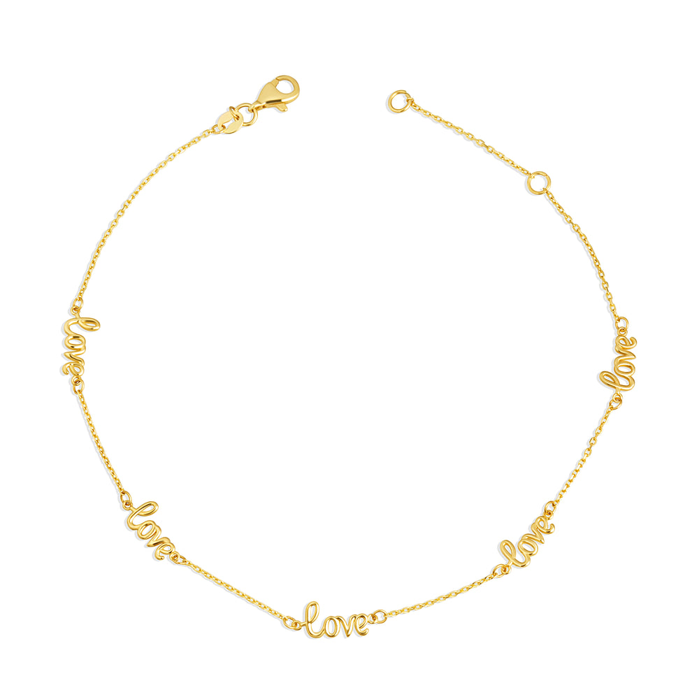 14K Yellow Gold Love Chain Link Anklet