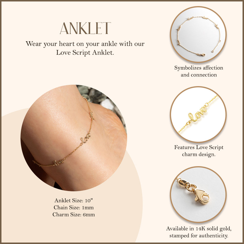 14K Yellow Gold Love Chain Link Anklet, view 3