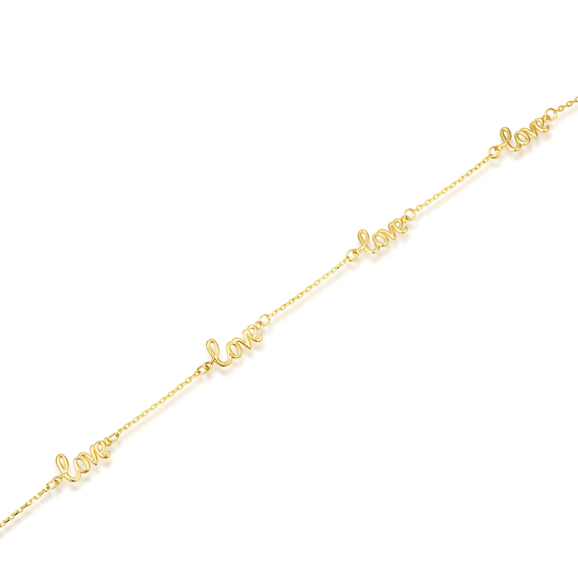 14K Yellow Gold Love Chain Link Anklet, view 4