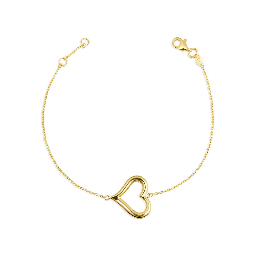 14K Yellow Gold Love Heart Bracelet 7"