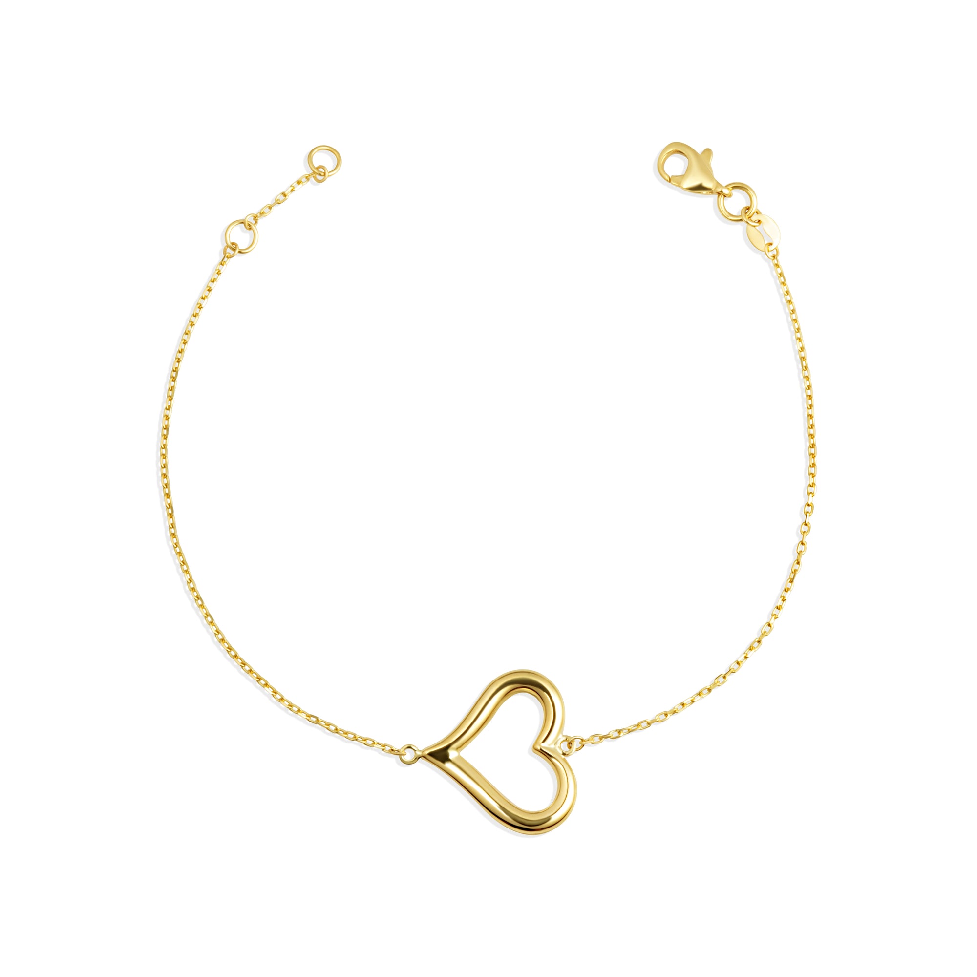 14K Yellow Gold Love Heart Bracelet 7"
