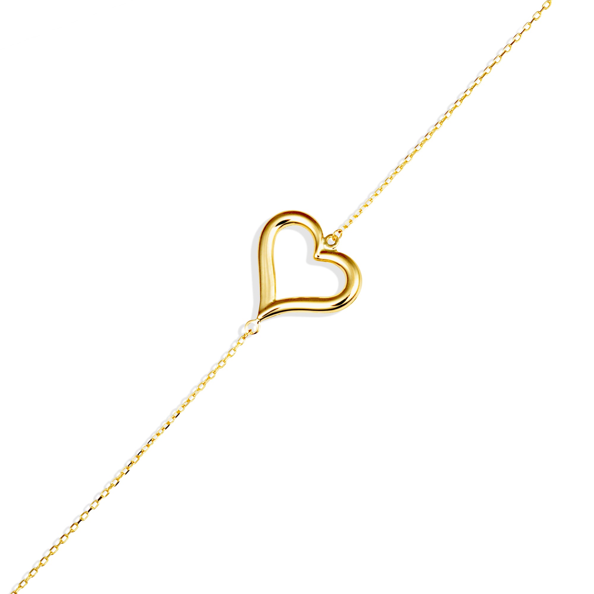 14K Yellow Gold Love Heart Bracelet 7", view 4