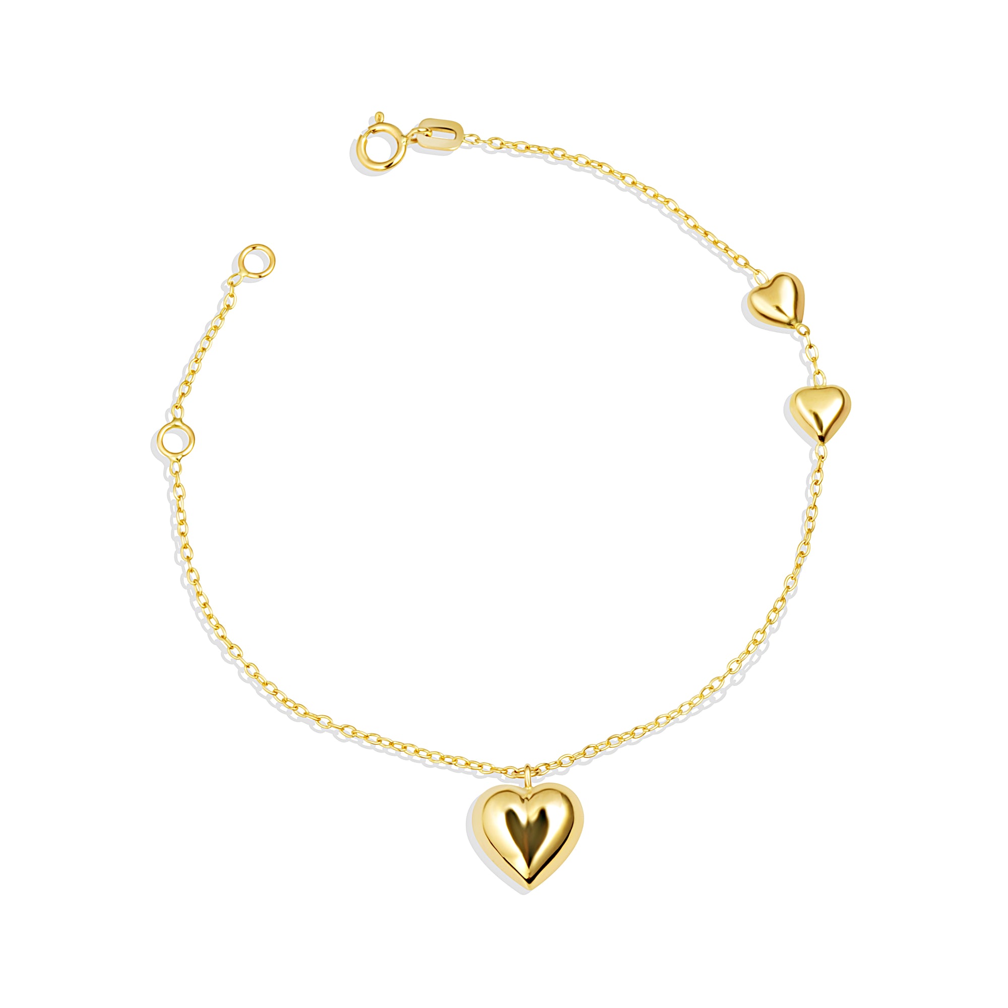 14K Yellow Gold Love Heart Charm Bracelet