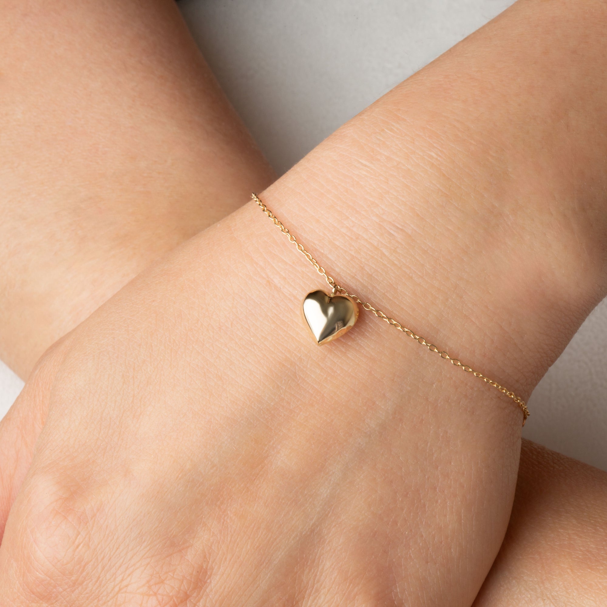 14K Yellow Gold Love Heart Charm Bracelet, view 2