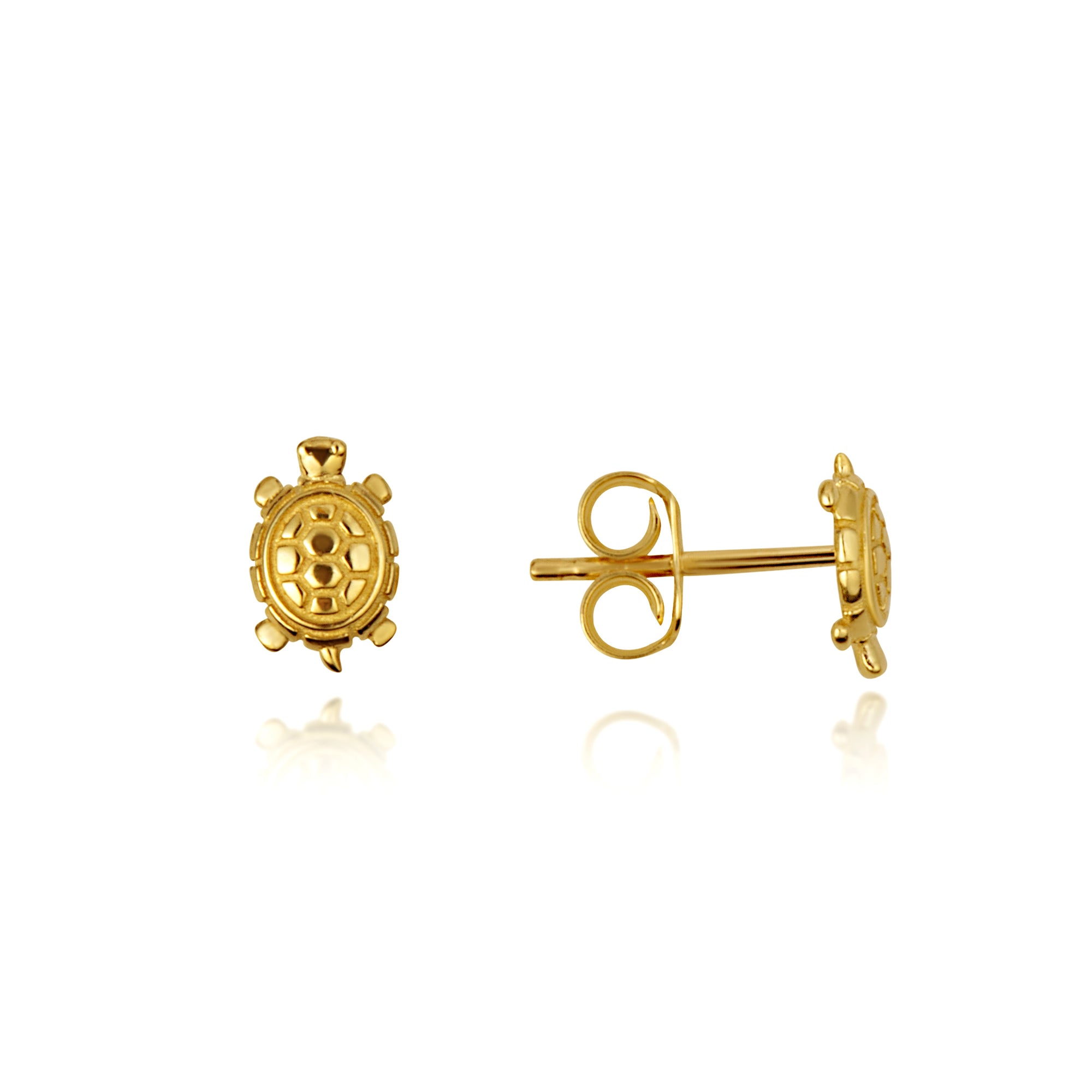 14K Yellow Gold Marine Sea Turtle Stud Earrings