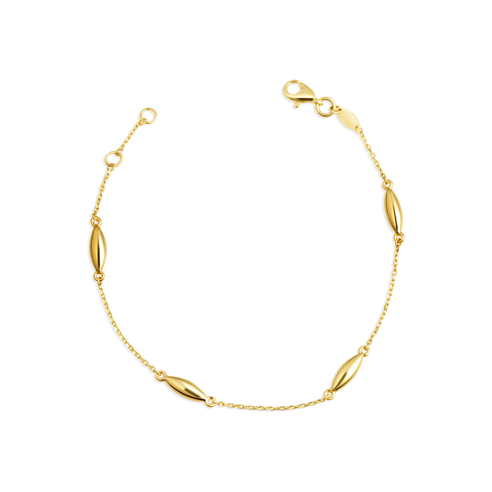 Marquise-link bracelet in solid 14K yellow gold, full view