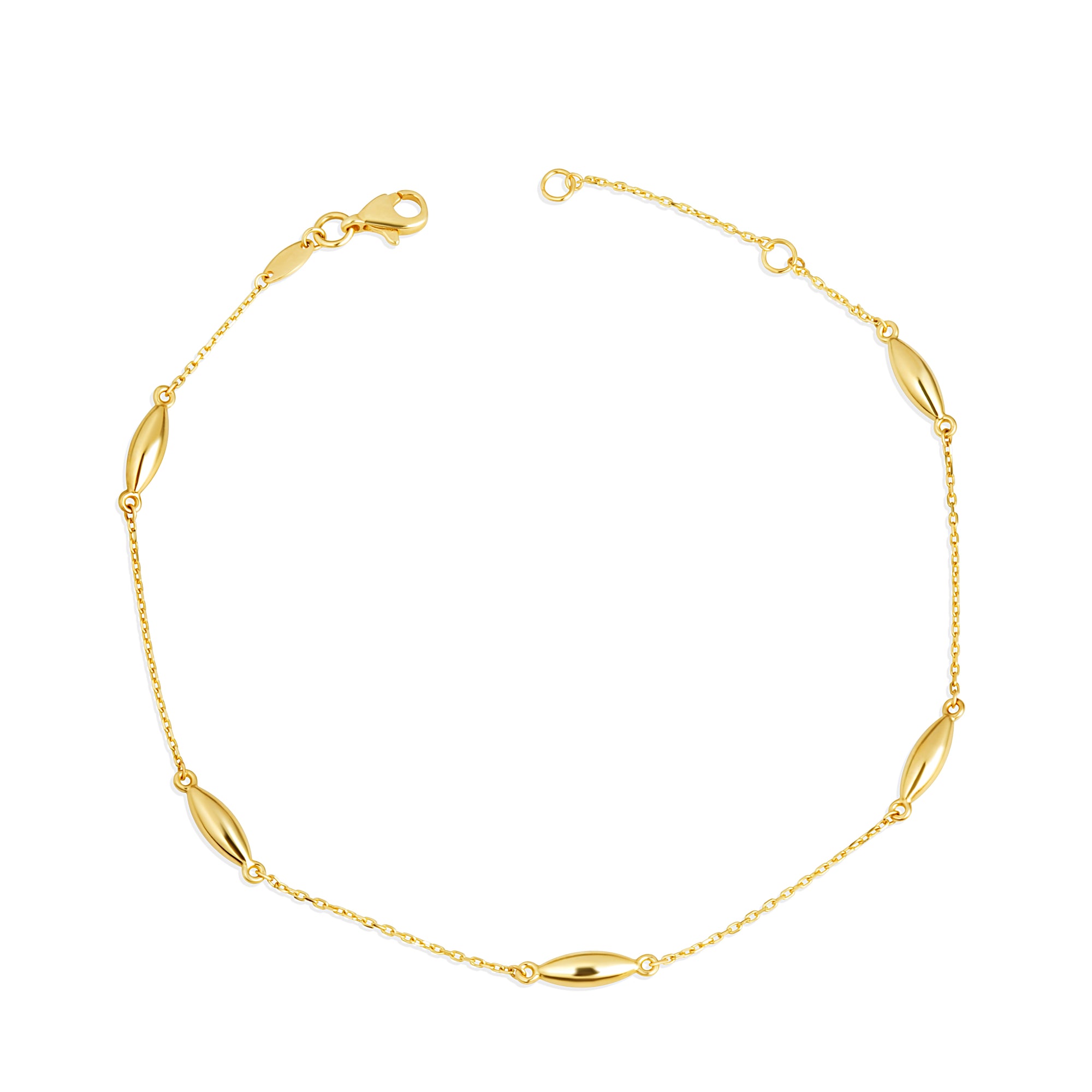 14K Yellow Gold Marquise Shape Link Anklet