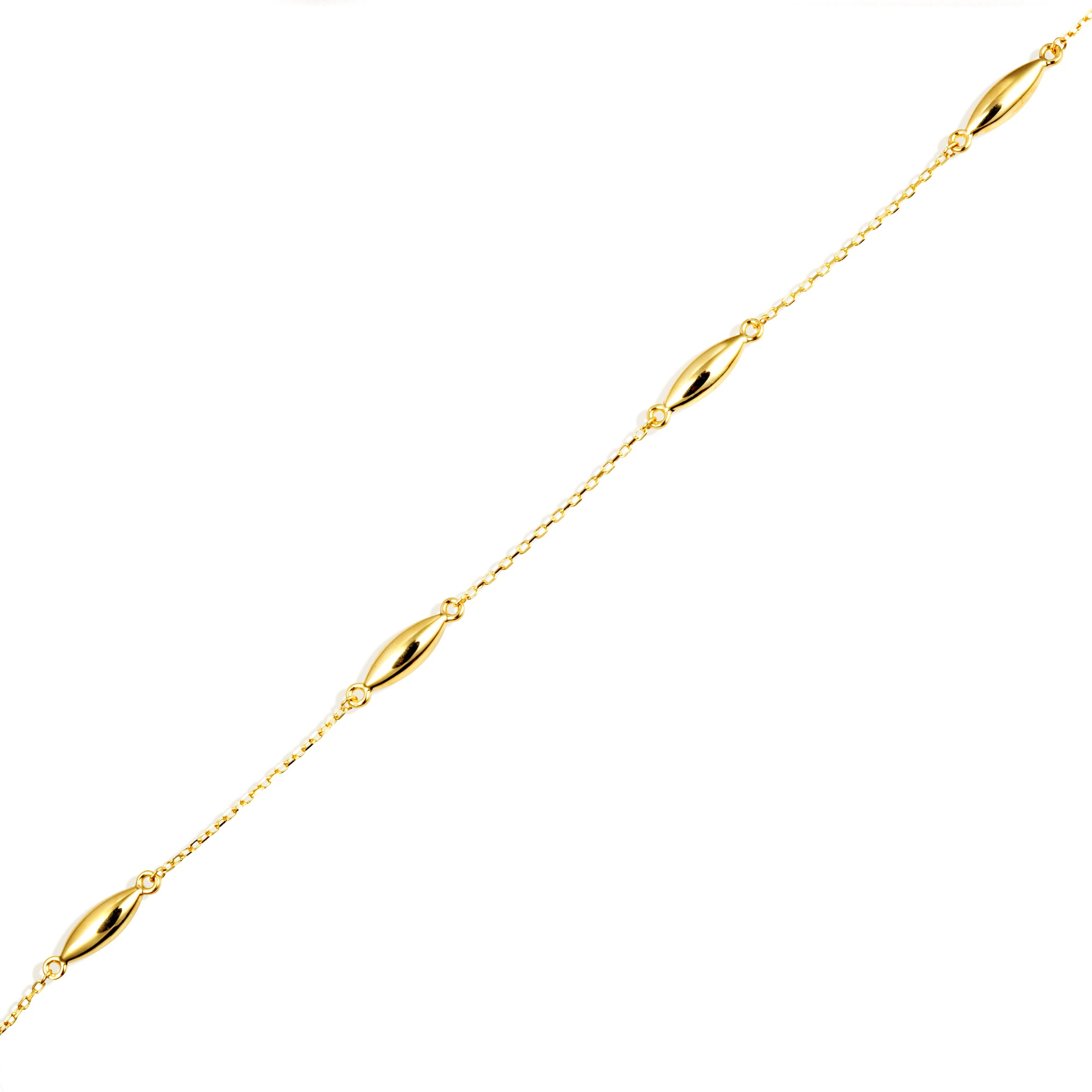 14K Yellow Gold Marquise Shape Link Anklet, view 3