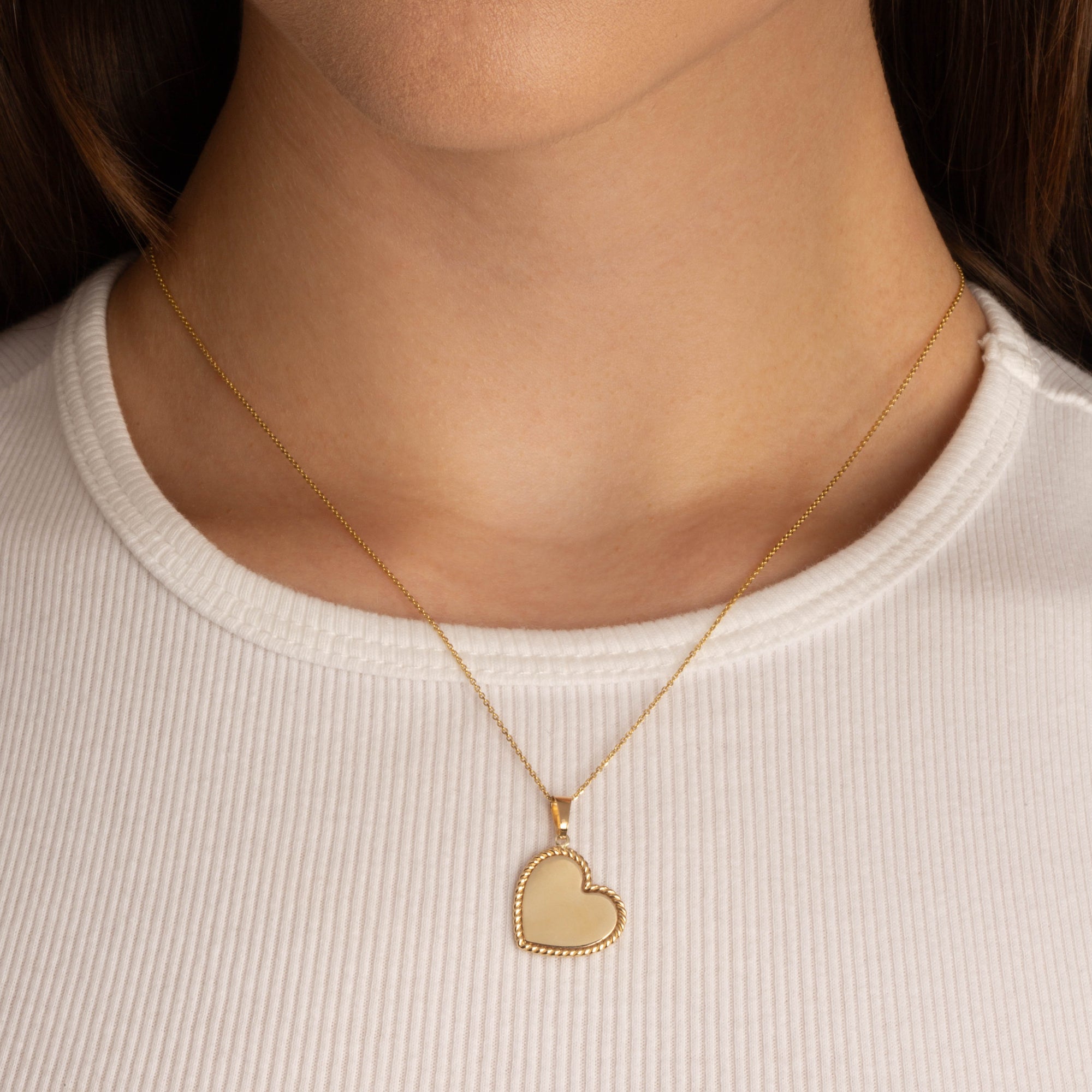 14K Yellow Gold Milgrain Heart Love Charm Pendant Necklace, view 2