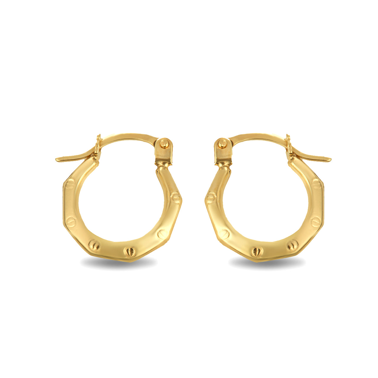 14K Yellow Gold Octagon Love Screw Reversible Hoop Earrings (0.50")