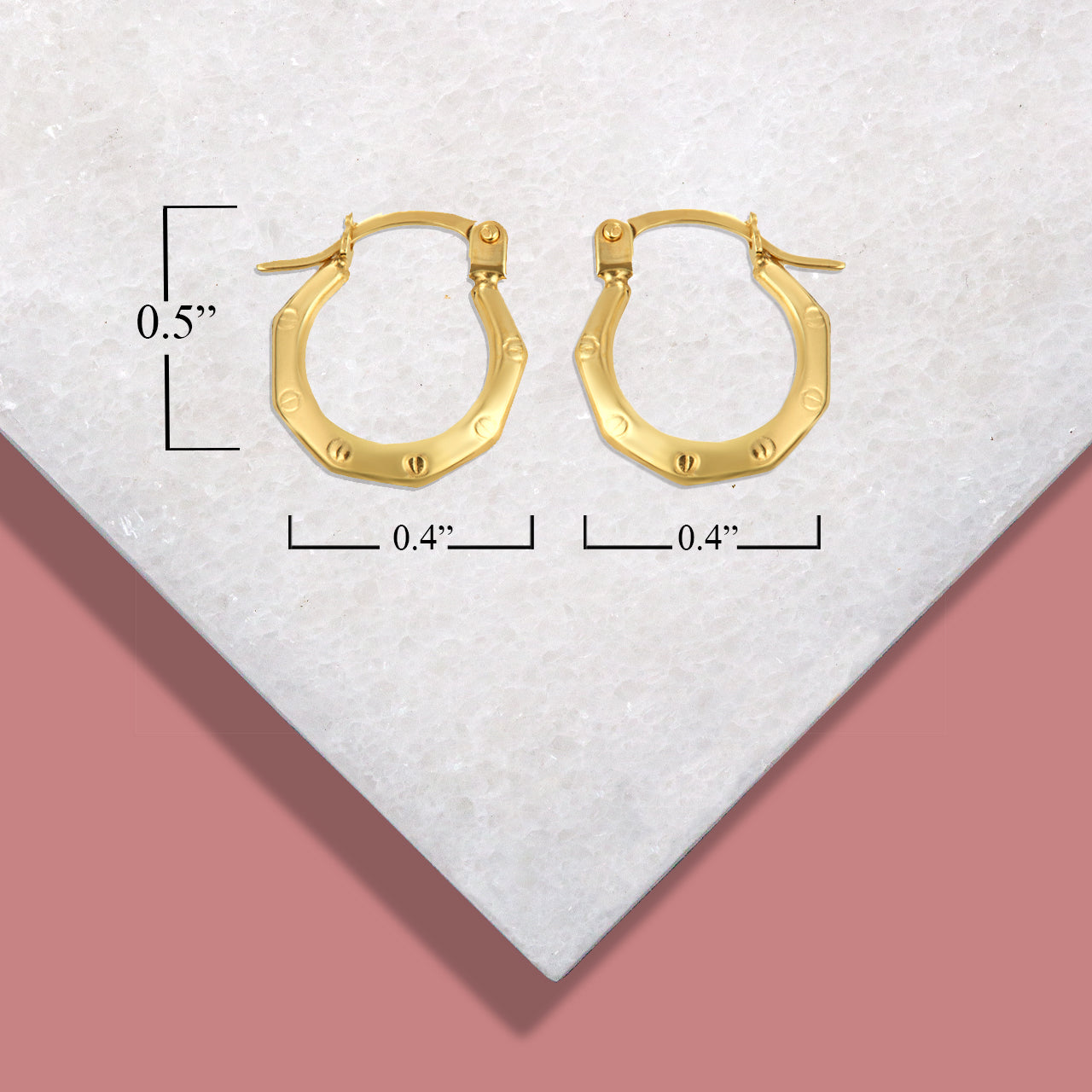 14K Yellow Gold Octagon Love Screw Reversible Hoop Earrings (0.50"), view 3